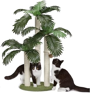ZEXVIDA 31.5Inch Cat Scratching Post,Cat Scratcher with 3 Scratching Poles & 2 Dangling Balls for for Kitten & Adult Cat,White