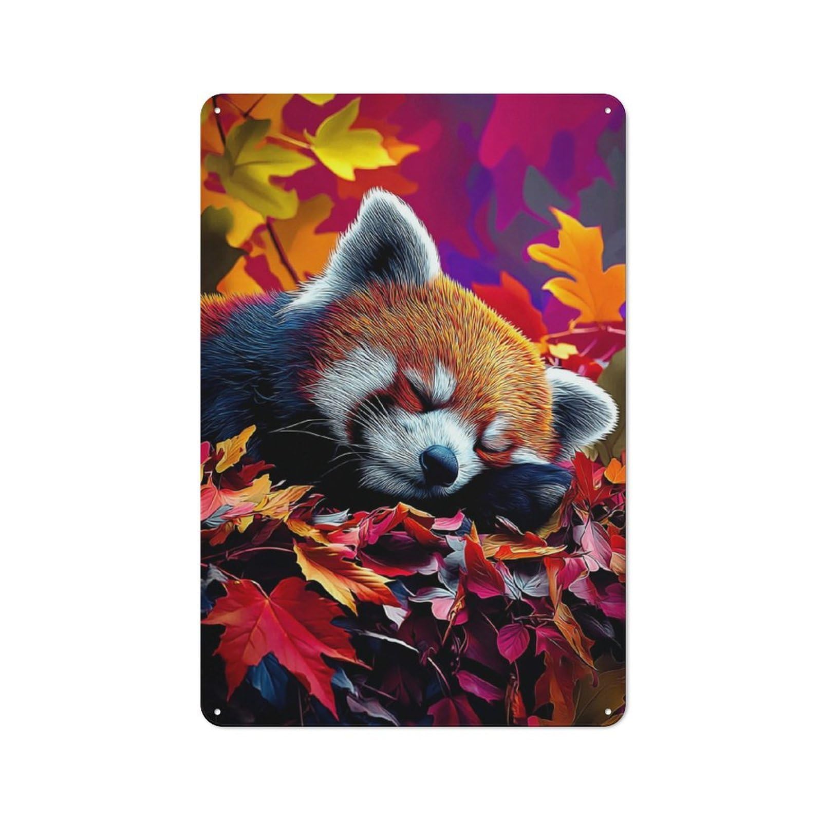 Junmoney Autumn Red Panda Dream -3 Retro Metal Sign 30X20cm, Garage Style Shed Wall Plaque For Garage, Hobby Room, Office Or Man Cave