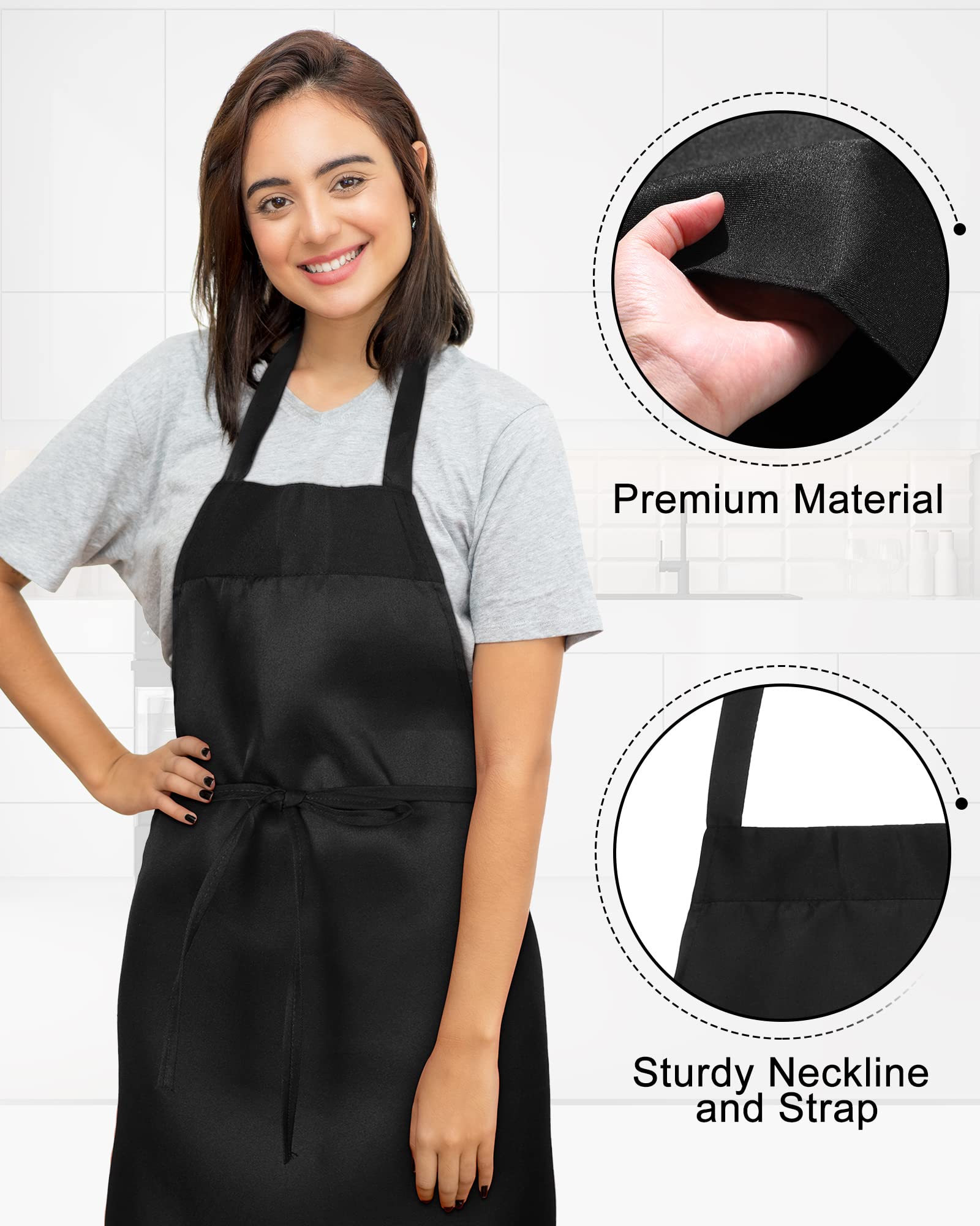 Paquete de 36 delantales de babero a granel lisos para hombre mujer adulto delantal unisex lavable a máquina, delantal ajustable babero delantales ajustables, Negro -, talla única