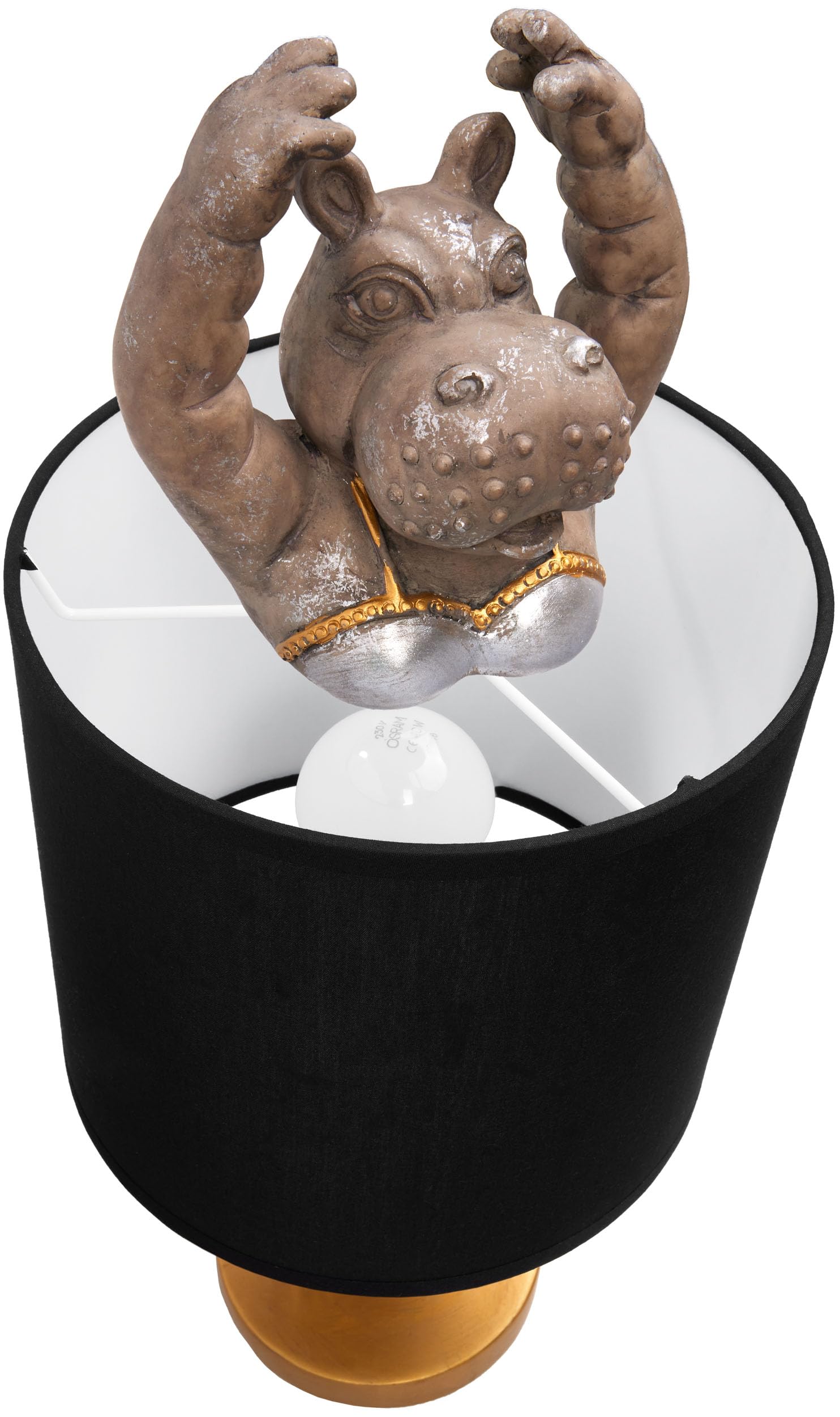 BRUBAKER Lampe de Table ou de Chevet Hippopotame Ballerine - Lampe de Table avec Pied en Céramique et Abat-jour en Tissu - 43 cm de Hauteur, Noir Gris