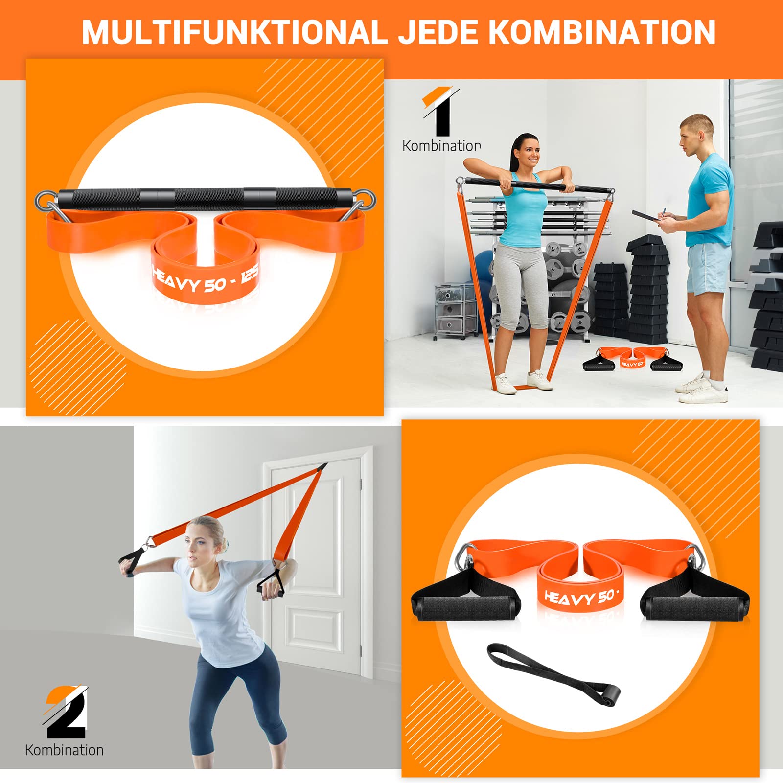 Sprzęt fitness DASKING do domu, zestaw Home Gym Band Bar Set, z opaskami poziomu 4, odłączany drążek do ćwiczeń (maksymalna nośność 227kg), 98CM (czarny)