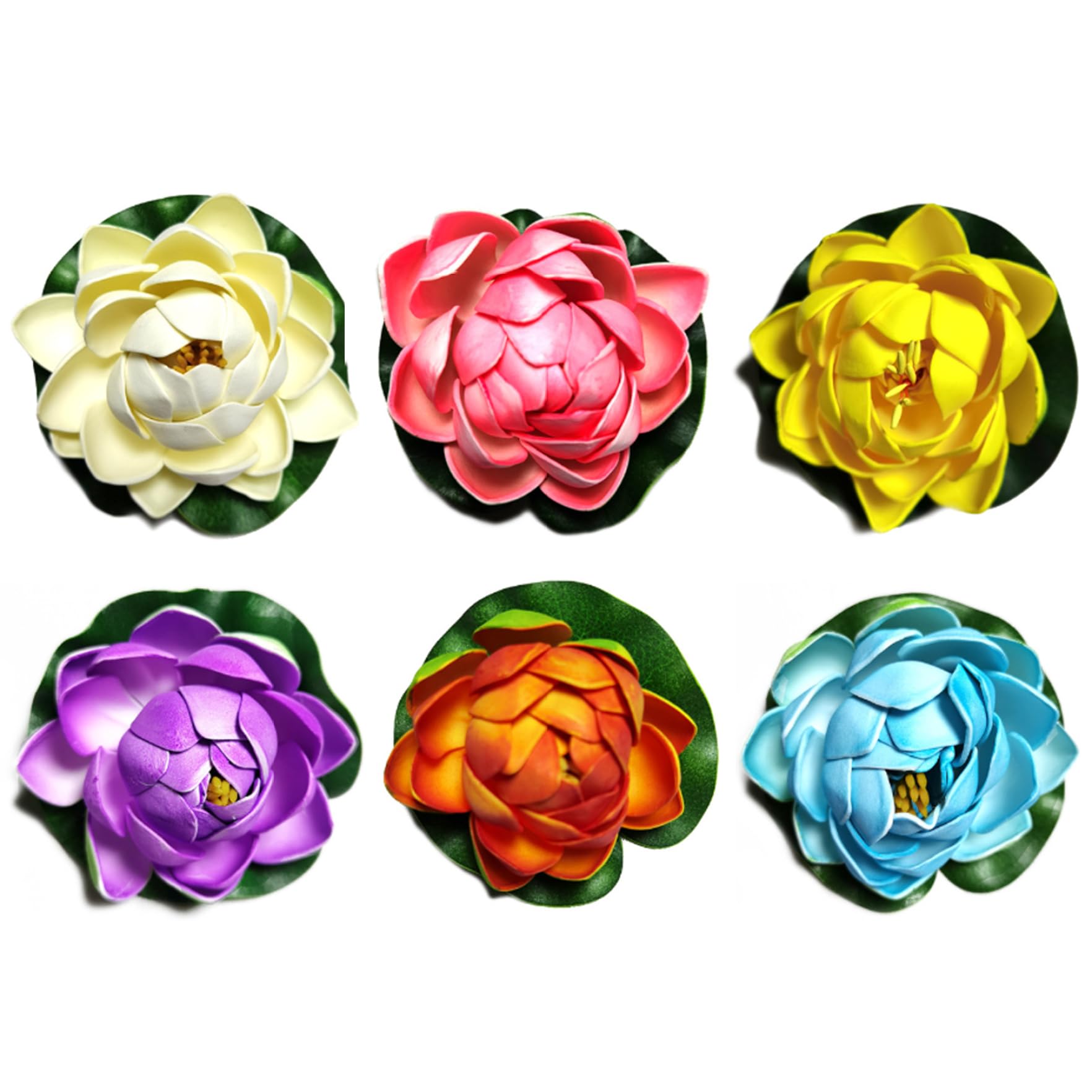 ISOYTERO Lotus Flower Decor 6Pcs Artificial Lotus Floating Flowers 3.9'' Realistic Water Lily Fake Pond Plants for Garden Pond Aquarium Wedding DecorFlower
