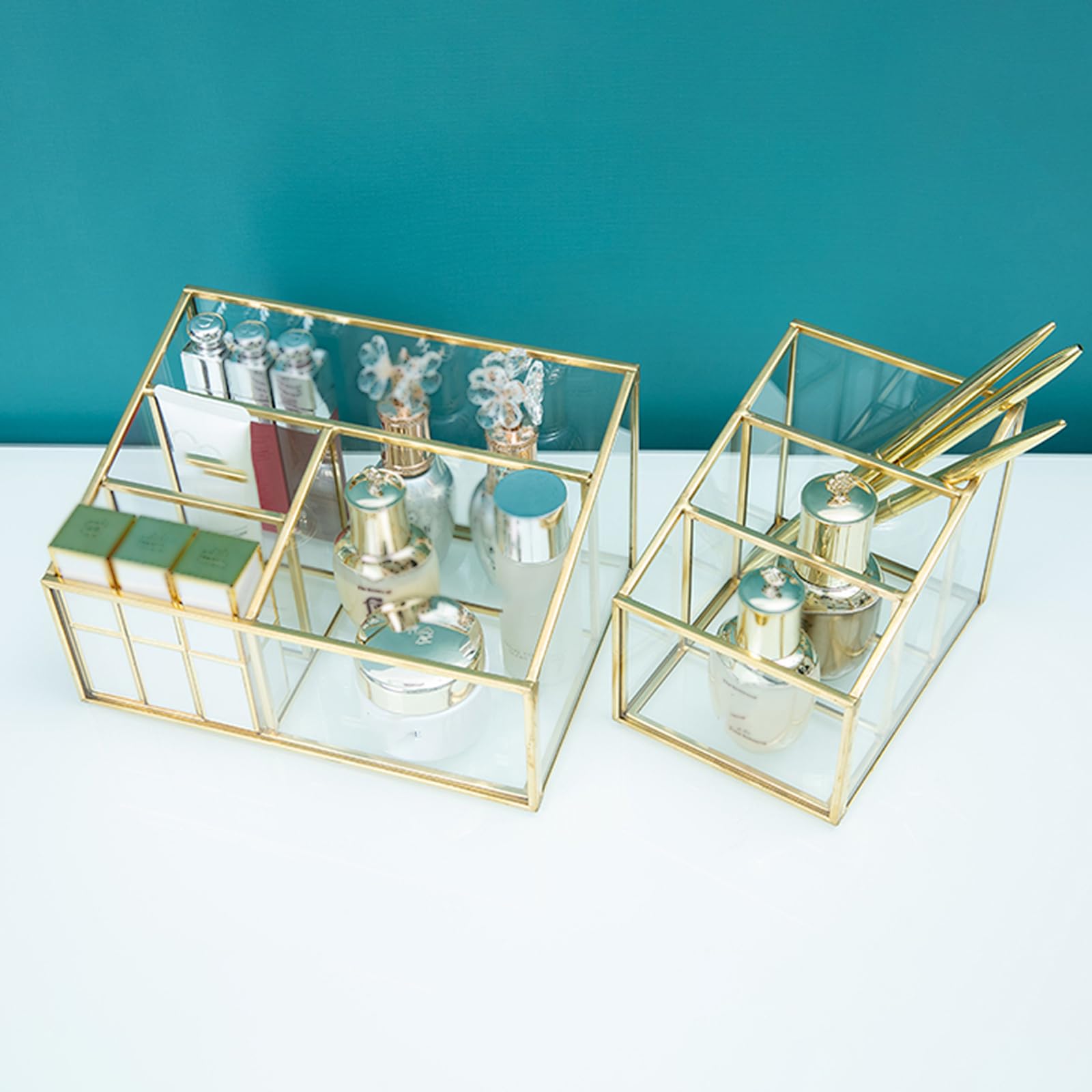 Boîte de rangement pour articles divers de bureau à domicile,boîte de rangement pour télécommande,organisateur de rangement de bureau en verre,boîte de rangement cosmétique,organisateur de coiffeuse