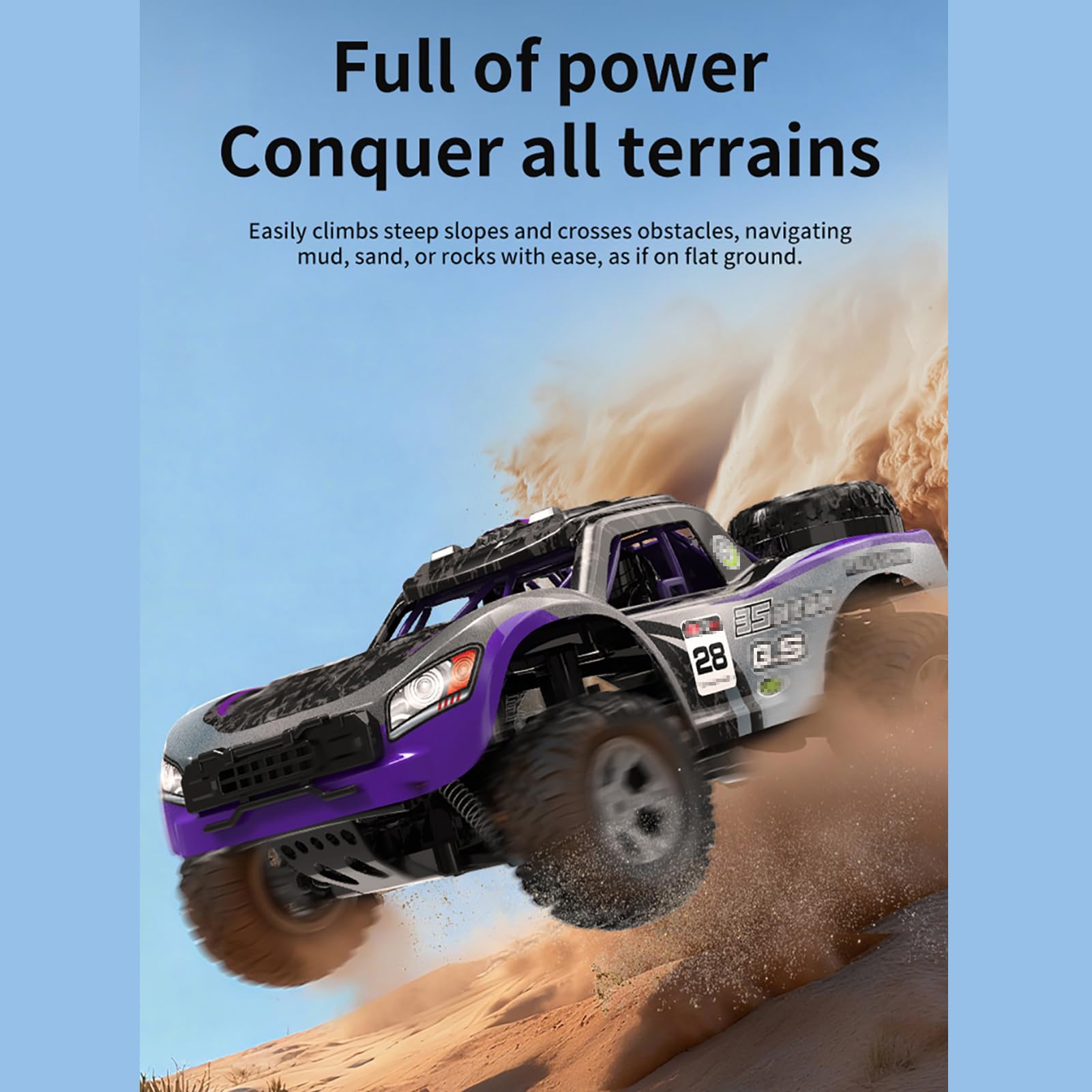 Camion RC fuoristrada telecomandato in scala 1/10 2.4G, con pneumatici fuoristrada di grandi dimensioni Veicolo da corsa ad alta velocità alimentato da batteria da 7,4 V 500 mAh