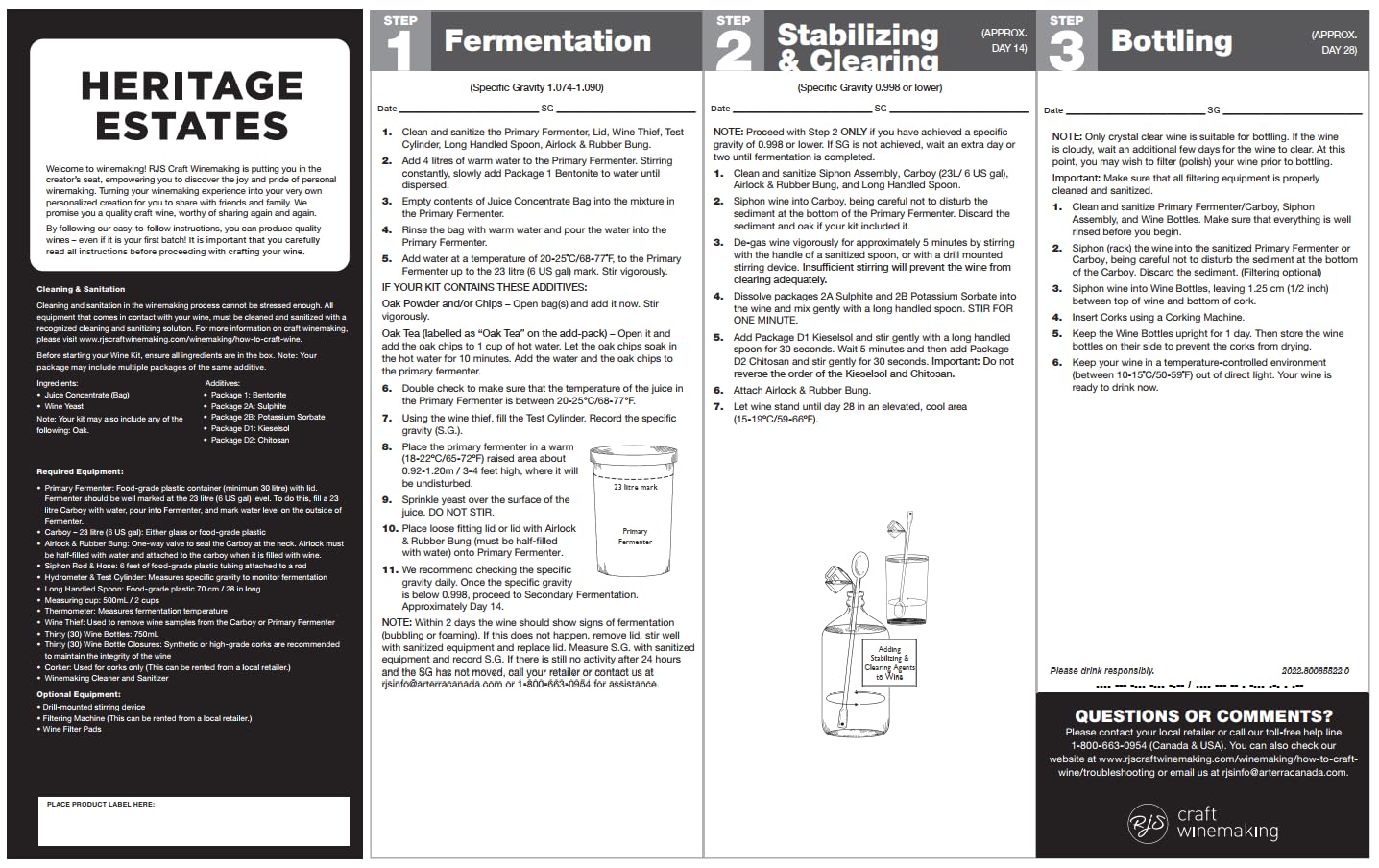 WHITE WINE KIT Heritage Estates PINOT GRIGIO Style Makes 6 Gallons HEST from Spagnols RJS Craft Winemaking