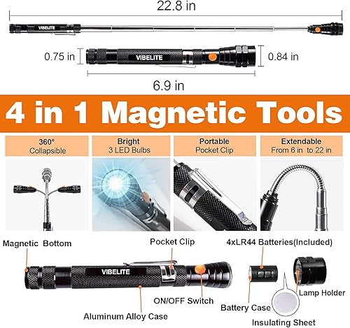 Miniatura 2 de Herramienta magnética de recogida y bolígrafo multiherramienta 6 en 1 con lápiz capacitivo para pantalla táctil, reglas, nivel de burbuja, cabeza