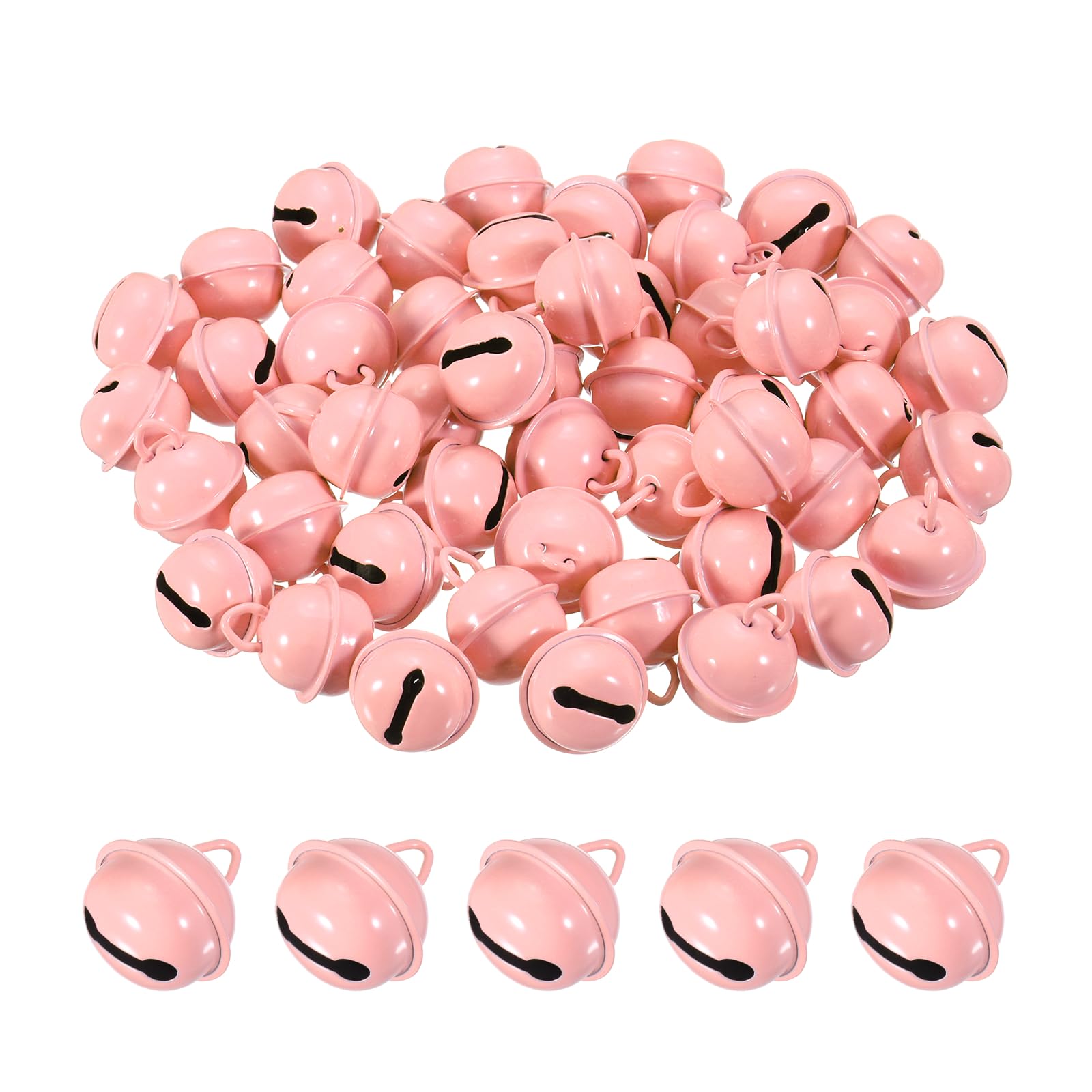 PATIKIL 50Pcs Small Jingle Bells, 18mm 0.7in Mini Bells for Crafts Christmas Decor Home Festival Decorations Party Favors Pet Collars Keychain Making, Nude Pink