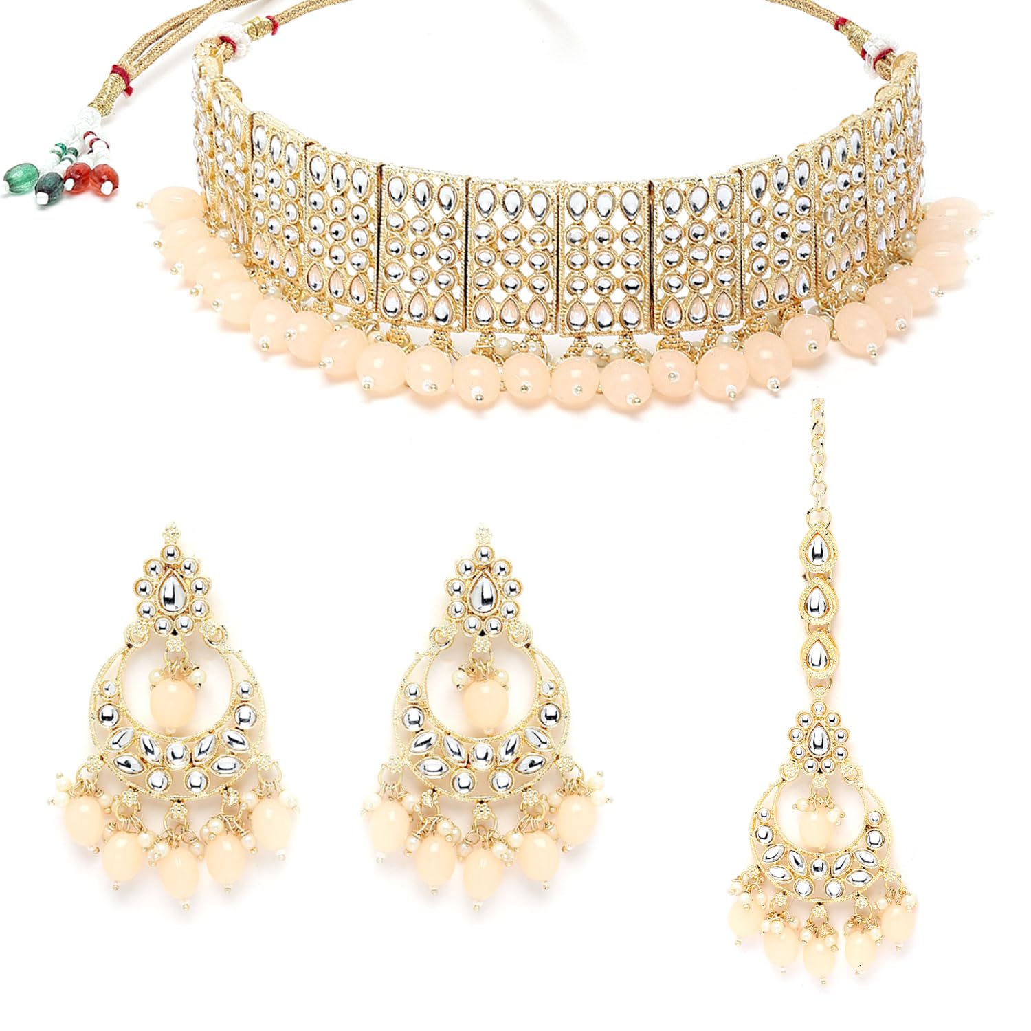 ZENEME Gold Plated White & Pink Kundan Studded Pearl Beaded Necklace With Earring Jewellery Set For Women and Girl (Peach) (B0B5TVN5K7) Amazon Price History, Amazon Price Tracker