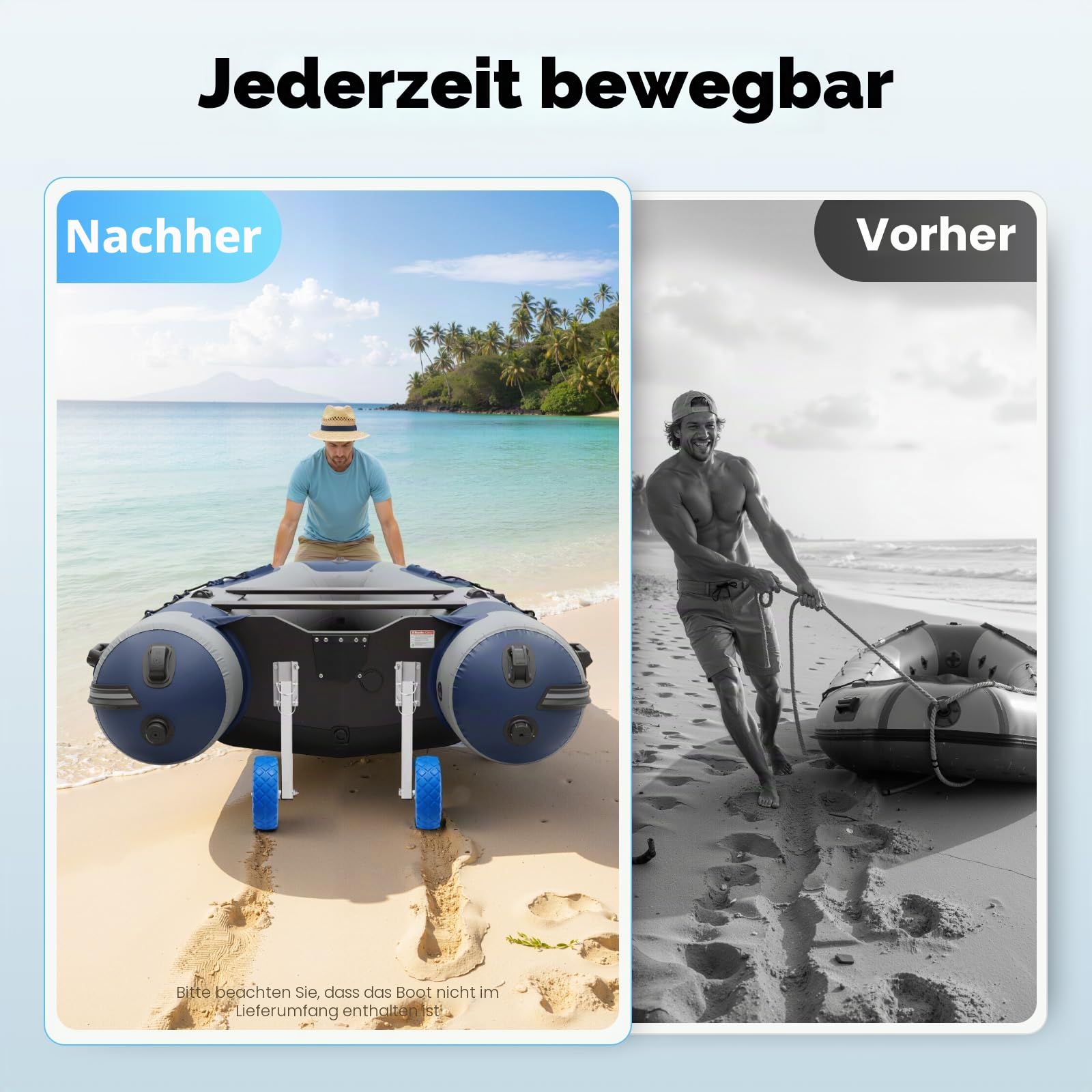 Heckräder Schlauchbooträder 25cm Reifendurchmesser, Edelstahl Schlauchboot Räder Transportieren Slipräder mit 150 kg Belastung, Boot Räder Transporträder für Schlauchbooten und Anhängern, Blau
