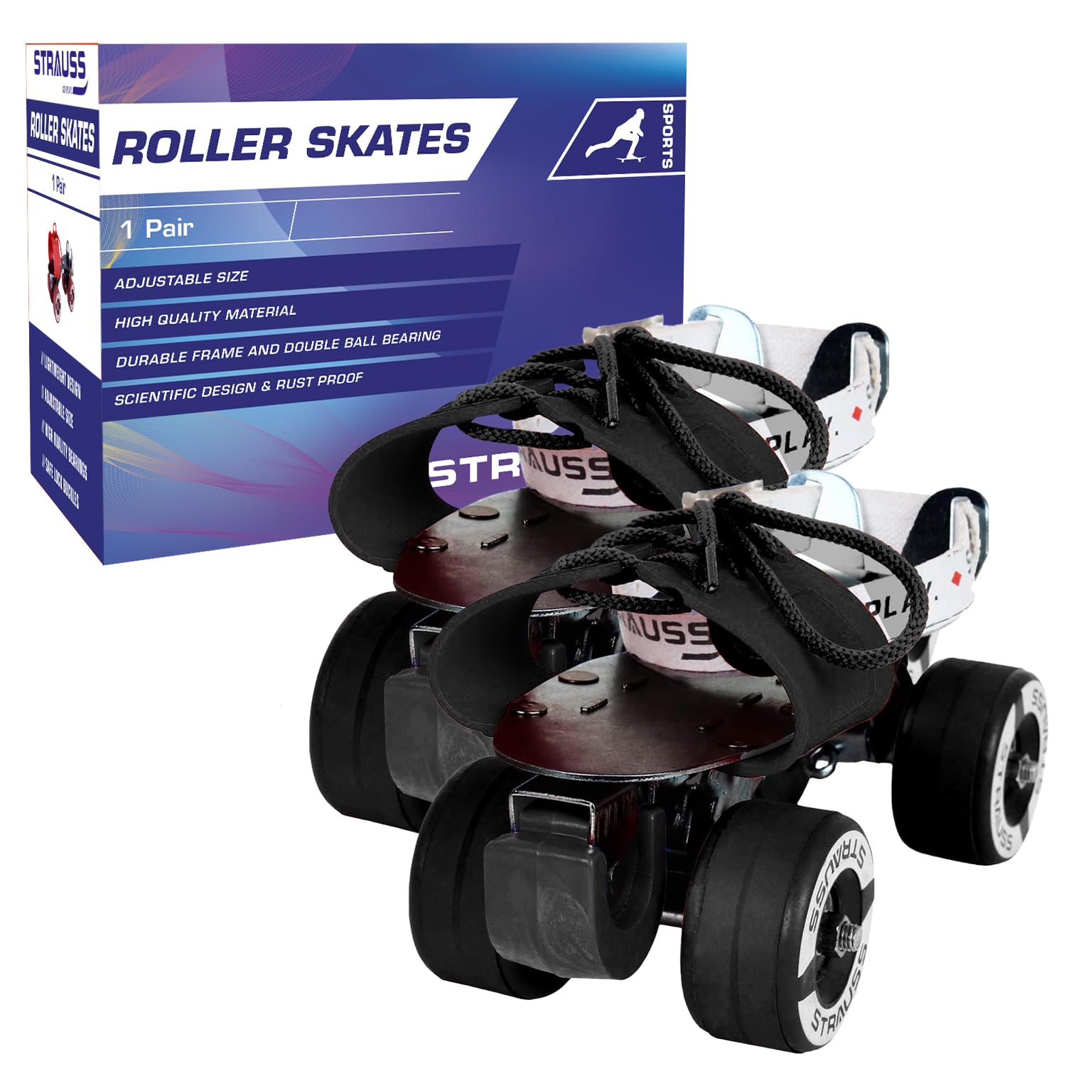 STRAUSS Unisex Senior Tenacity Roller Skates | Roller Blades for Kids | Adjustable Shoe Size | Ideal for Indoor and Outdoor Skating | Suitable for Age Group Above 6 Years | Weight Capacity 80kgs,Black (B0CCJMFJ8V) Amazon Price History, Amazon Price Tracker
