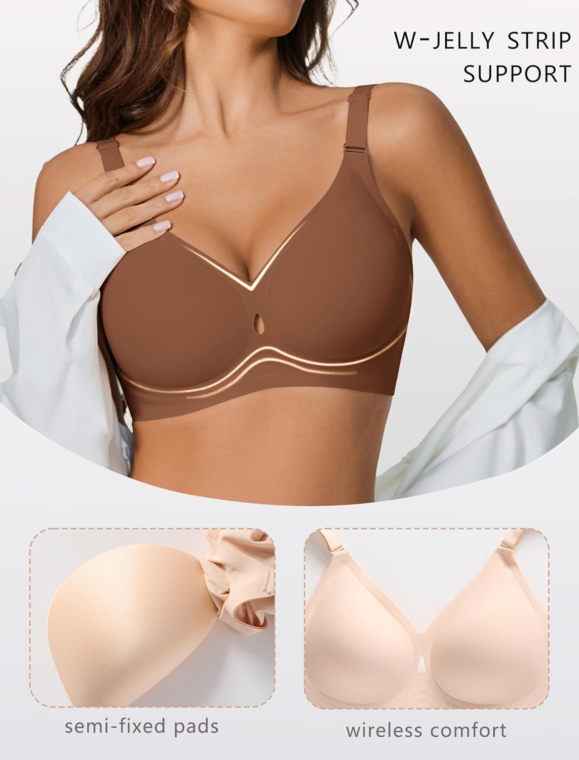 Womens Wireless Jelly Bras Seamless Bra No Underwire Full Coverage Padded Bralette Comfortable Everyday Bras - Image 3