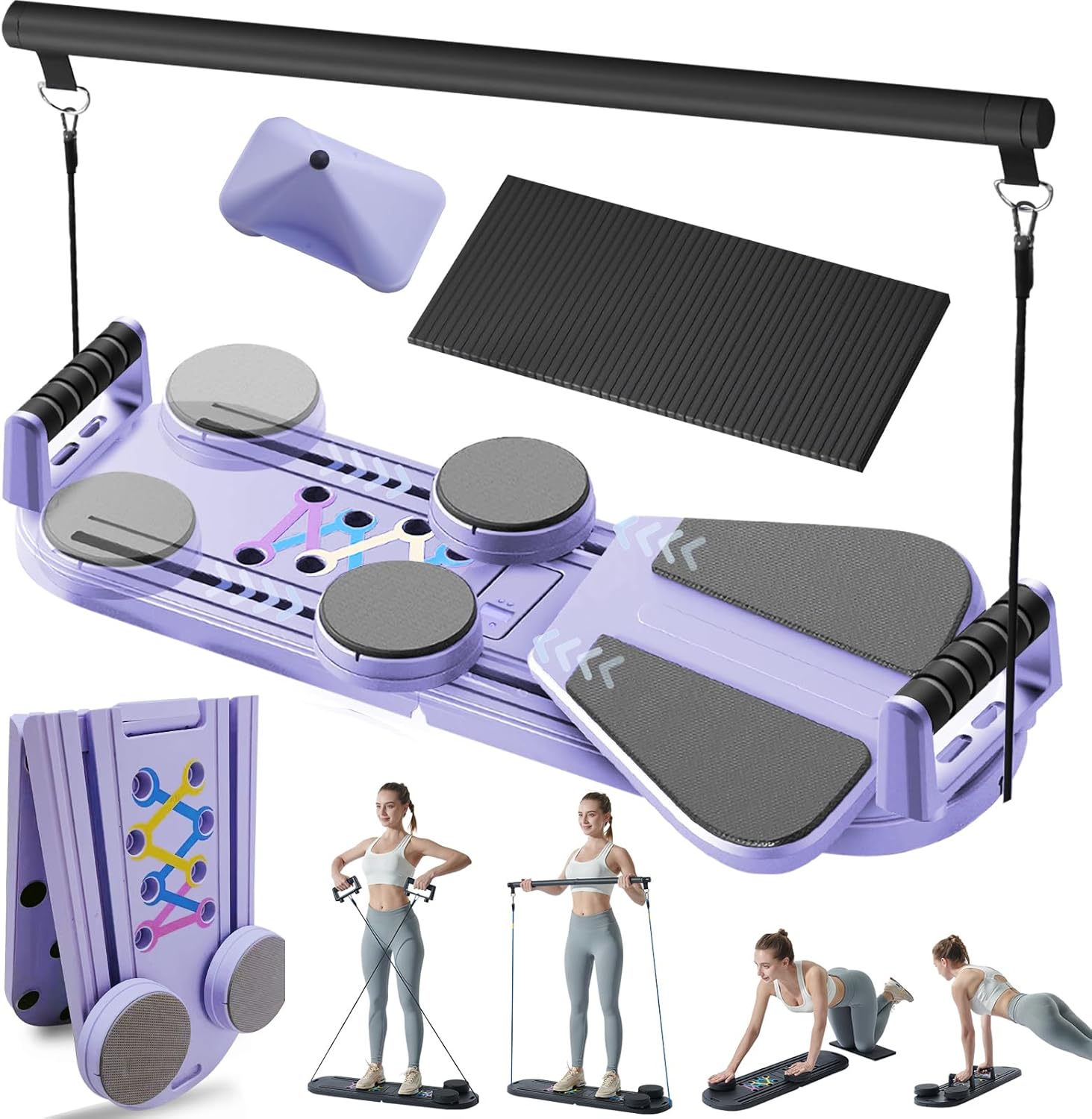 Pilates Board – Pilates Reformer Set, 6 in 1 Pilates Boards for Home Workout, Portable and Foldable Pilates Reformers Machine, Multifunctional Pilates Board for Women