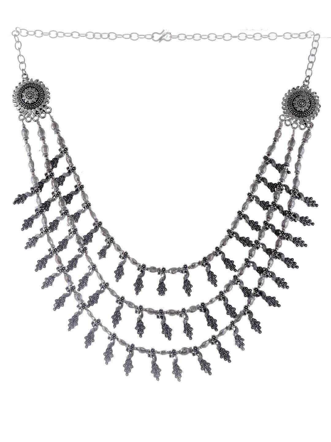Silvermerc Designs Silver-Toned German Silver Oxidised Necklace Rs. 1500 Price Details Maximum Retail PriceRs. 5000 (Incl. of all taxes) Discount70% OFF Discounted PriceRs. 1500 Rs. 5000(70% OFF)