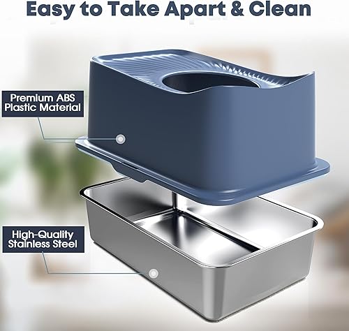 Miniatura 3 de Freefa Caja de arena de acero inoxidable, caja de arena cerrada para gatos, caja de arena para gatos, caja de arena grande para gatos con tapa, caja