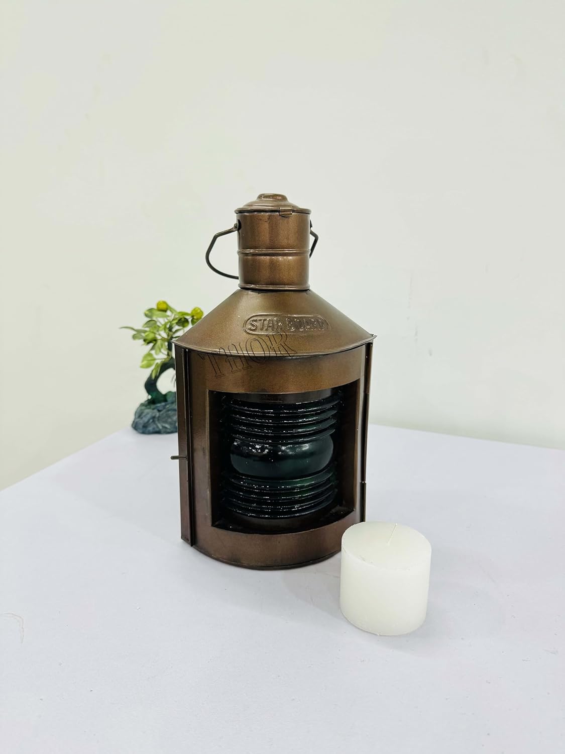 Port & Starboard Ship Lanterns Candle Copper Finish Nautical Oil Lamps Green Fresnel Lenses Boat Light Ship Lamp