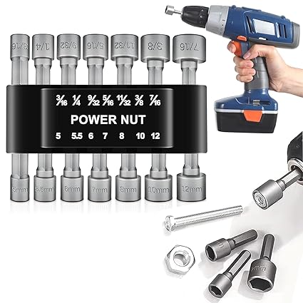 Bennort 14 Piece Power Nuts Driver Drill Bit Tools Set, 1/4 inch Driver Hex Metric & SAE Socket Wrench for Power Tools,Hand Tools Drill, Electric Screwdriver, Wrench Quicker Change Chuck Adapter