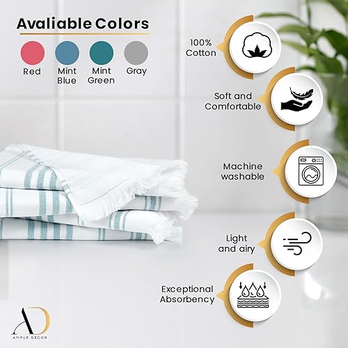 Miniatura 3 de Ample Decor Juego de 4 toallas de mano turcas para cocina, 100% algodón, 16 x 28 pulgadas, secado rápido, toalla para manos, cara, cabello, yoga,