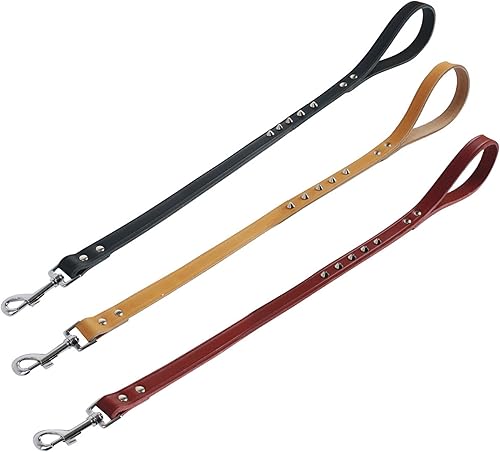 Crown Majestic Correas de perro con tachuelas de cuero genuino (solo negro)