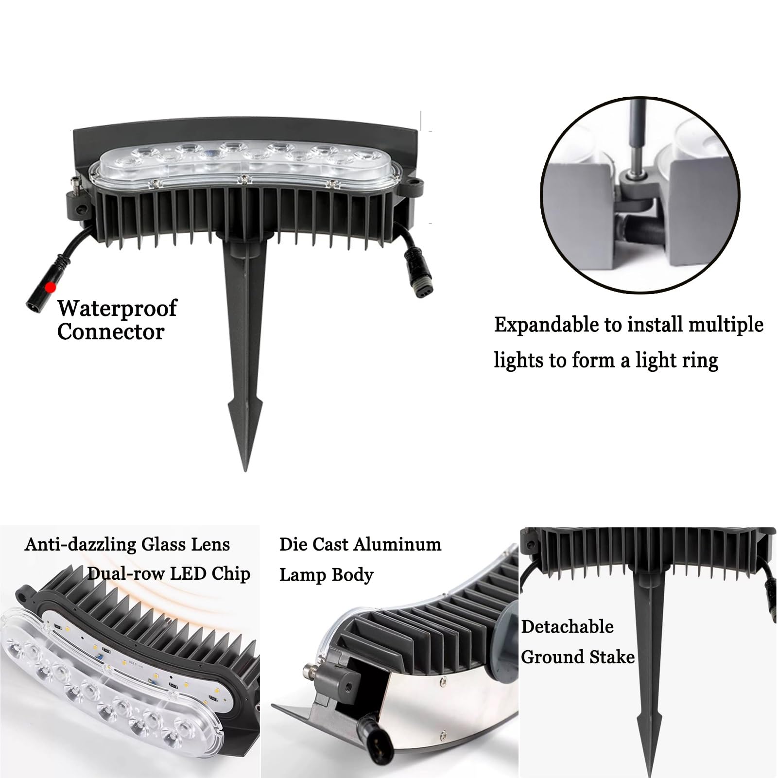 Lampki Choinkowe LED DC 24 V Z Kołkiem Uziemiającym, Wodoodporne Niskonapięciowe Reflektory LED Na Zewnątrz Do Dekoracji Ogrodu(Warm White,5 Packs)