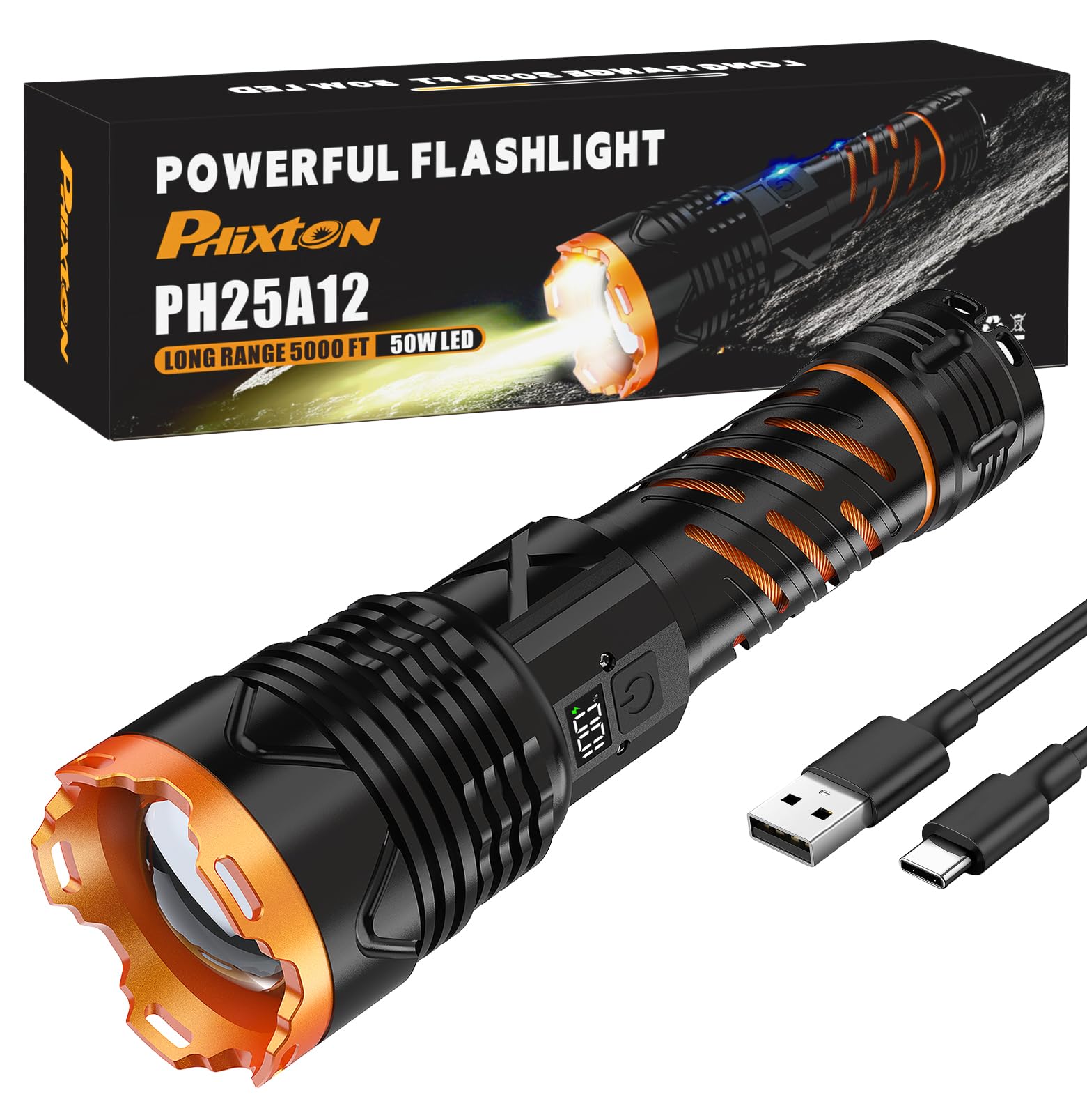 Super Bright Torch High Lumens 1000000 Rechargeable Powerful Strong 50W LED