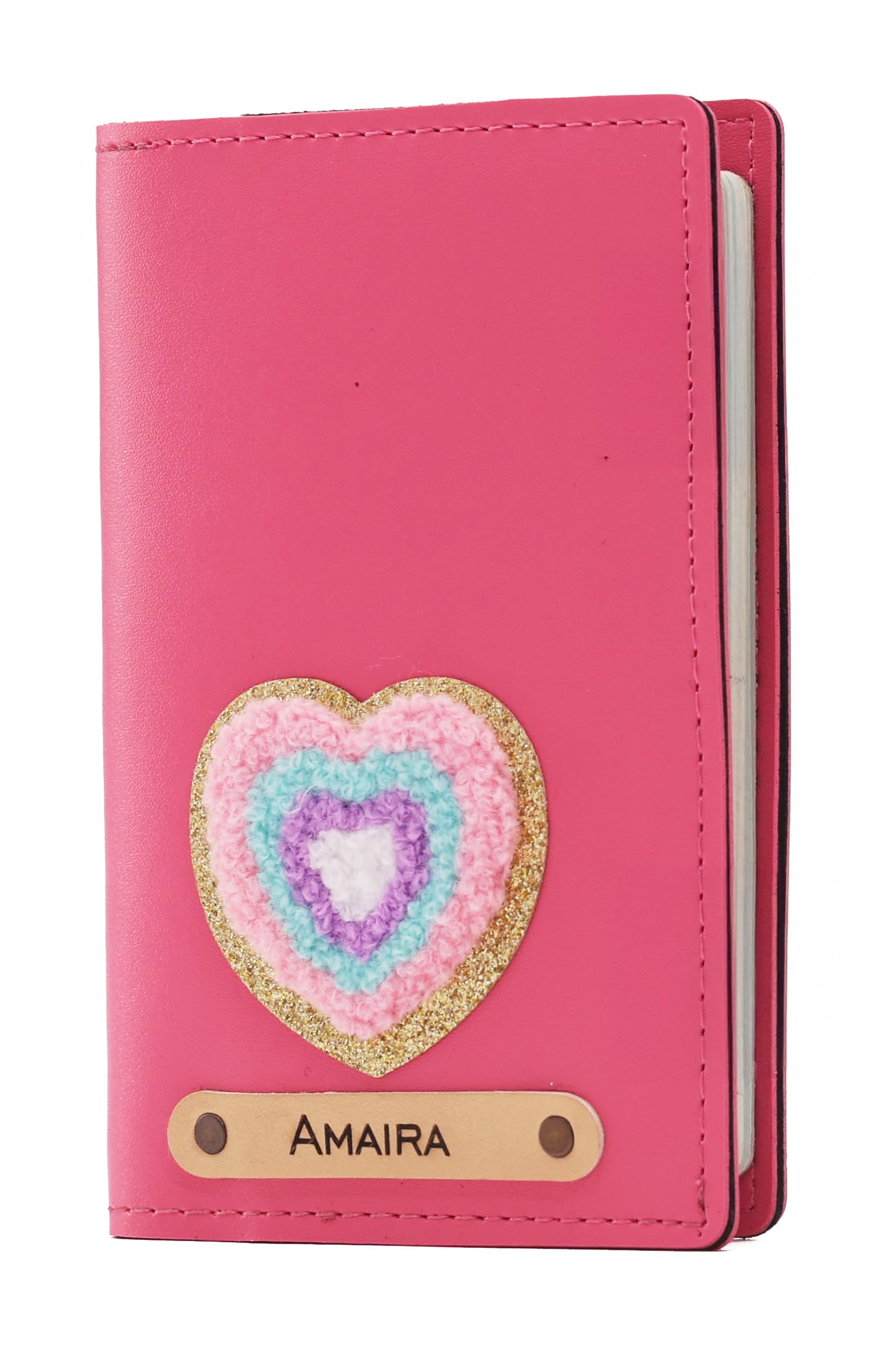 Personalised Name & Embroidery Patch Leather Passport Holder for Men & Women (Dark Pink) | Gifts for Women| Gift for Man|Passport Cover for Men| Passport Cover for Women