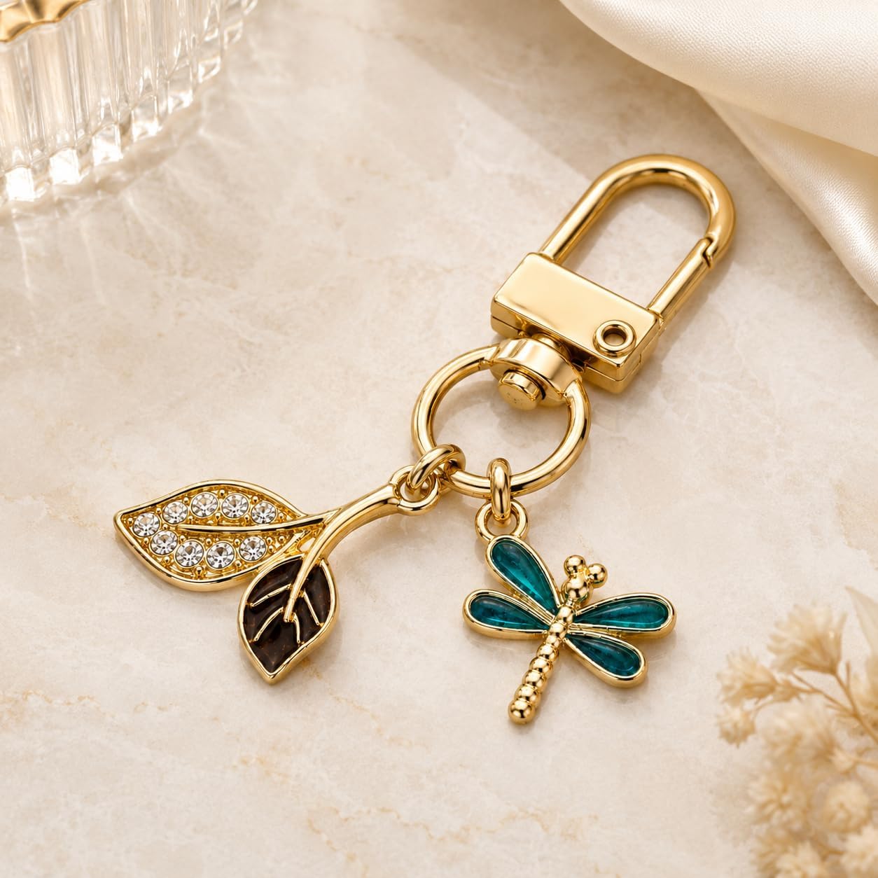 Dragonfly Keychain –Leaf Keychains Bag Charms for Women with Sparkling Rhinestone, Insect Key Chains Gifts for Nature Lovers, Girls, Friends, Family and Boys image 2