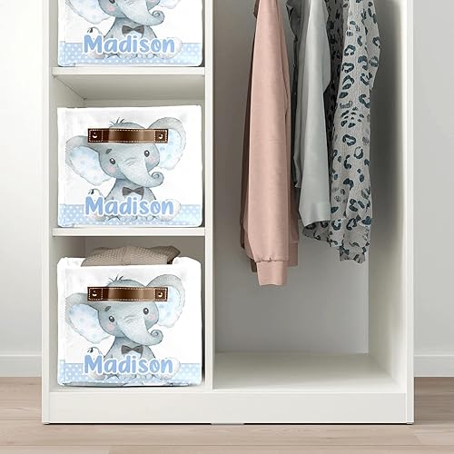 Miniatura 6 de Deven Elephant Blue - Canastas de almacenamiento grandes personalizadas para organizar estantes con asa, contenedores de almacenamiento decorativos