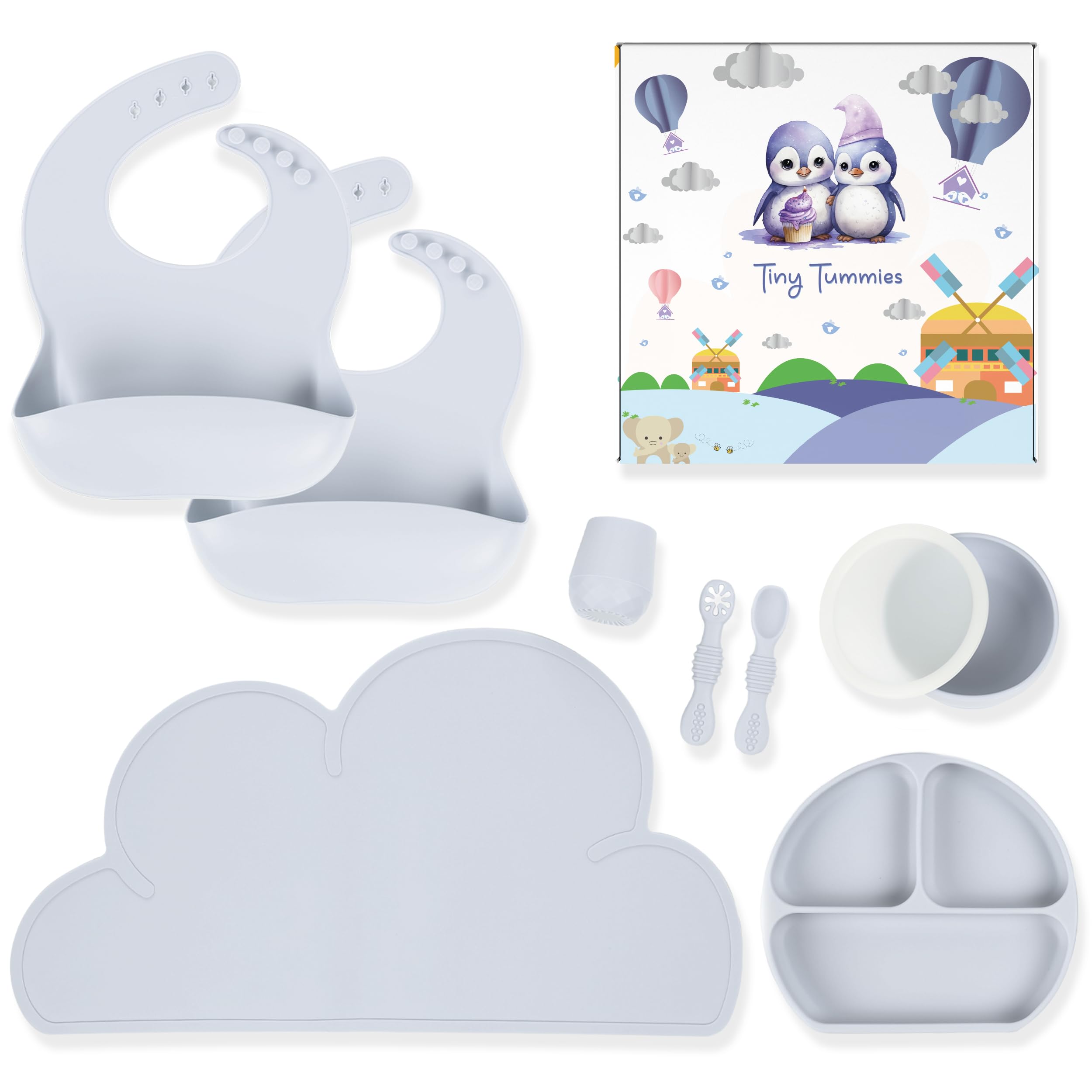 Complete Silicone Baby Feeding Set - Baby First Food Essentials - Baby Solid Food Essentials - Toddler Plates and Utensils Set - Baby Eating Essentials - Baby Silicone Feeding Set