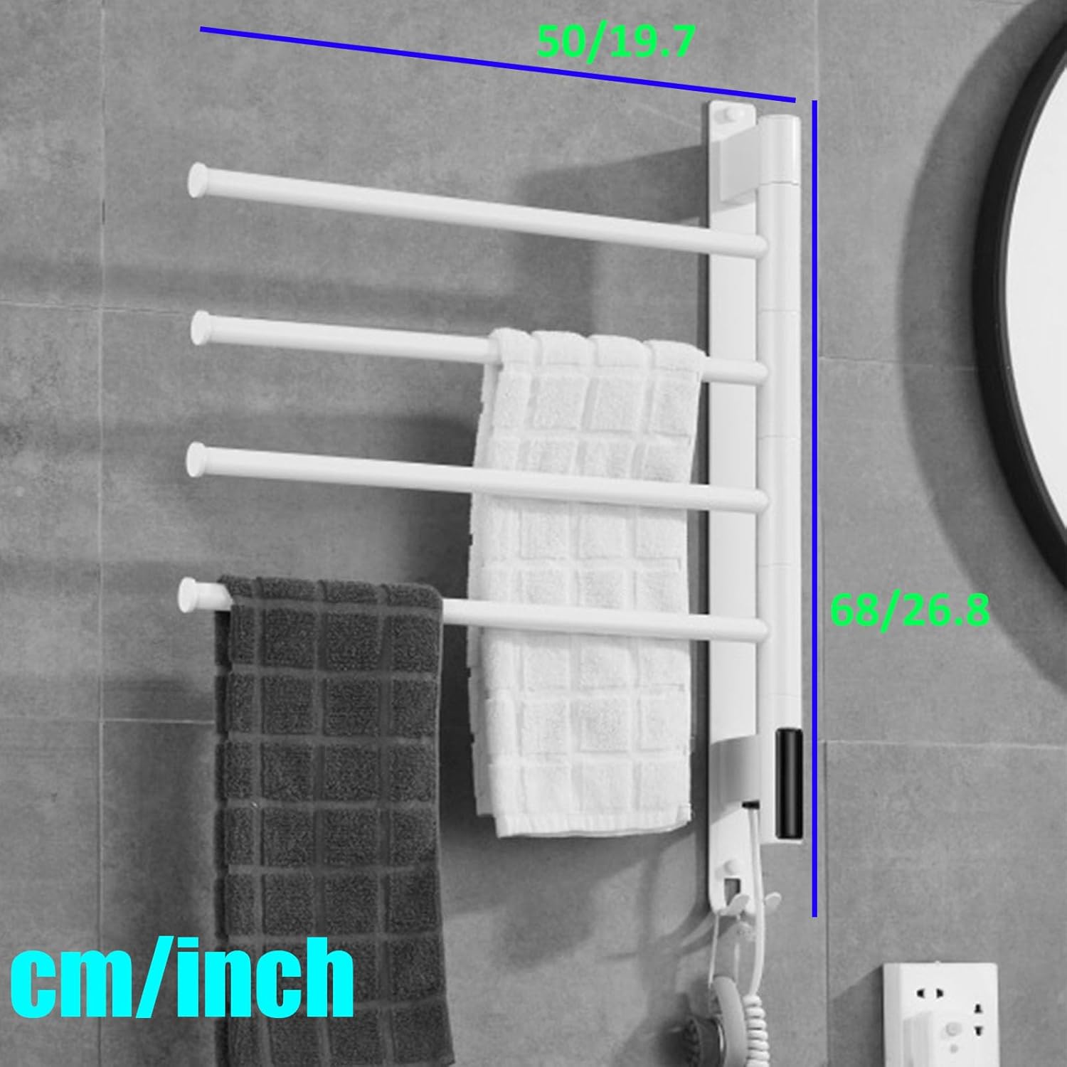 Electric Towel Warmer Rack – Wall-Mounted Aluminum Swivel Dryer for Towels, Blankets & Bathrobes with Timer – Plug-in Bathroom Accessories for Cozy Comfort