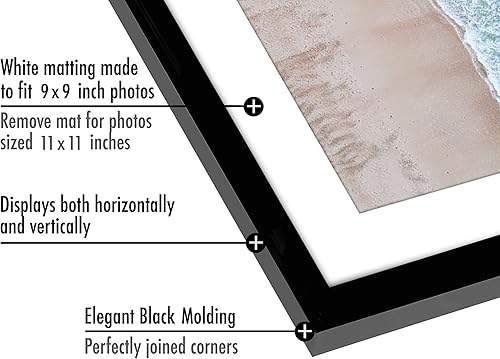 Miniatura 3 de Americanflat Marco de fotos negro de 11 x 11 pulgadas, para fotos de 8 x 8 pulgadas con paspartú o marco de 11 x 11 pulgadas sin paspartú, marco de
