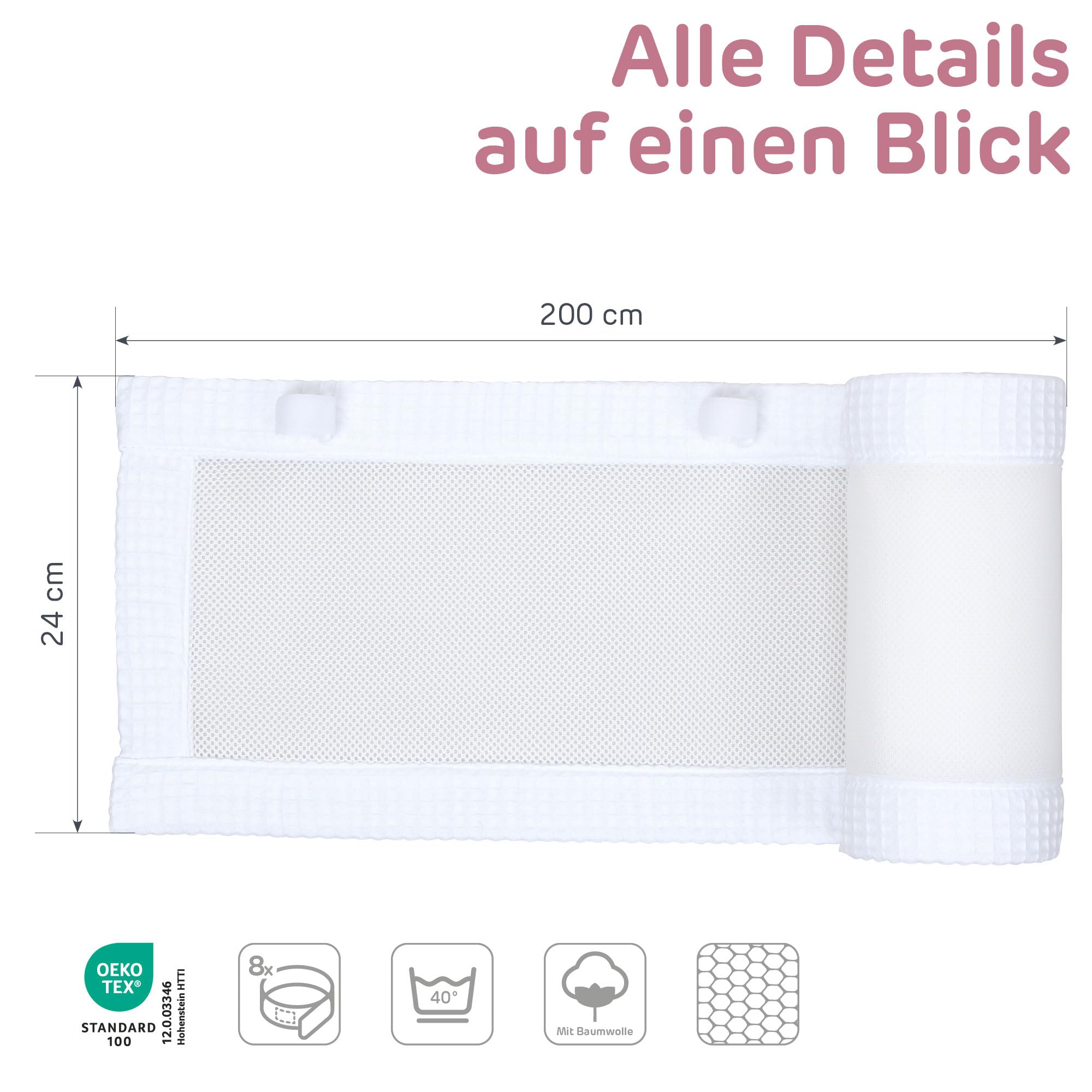 babybay Paracolpi 3D in rete piqué a nido d'ape, adatto per modello Boxspring XXL, bianco