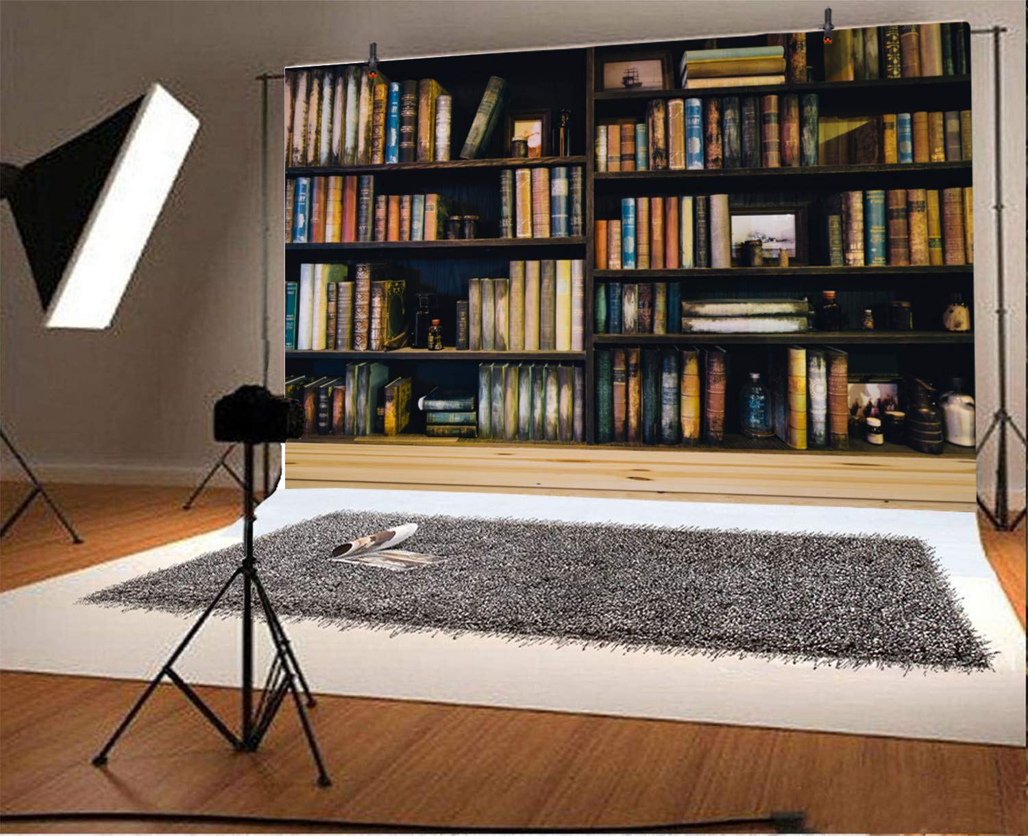 Bookshelf Retro Photography Backdrop, 8x6FT, Library Read College Themed Party Backgrounds, Portraits YouTube Photo Booth Props BJMYLU593