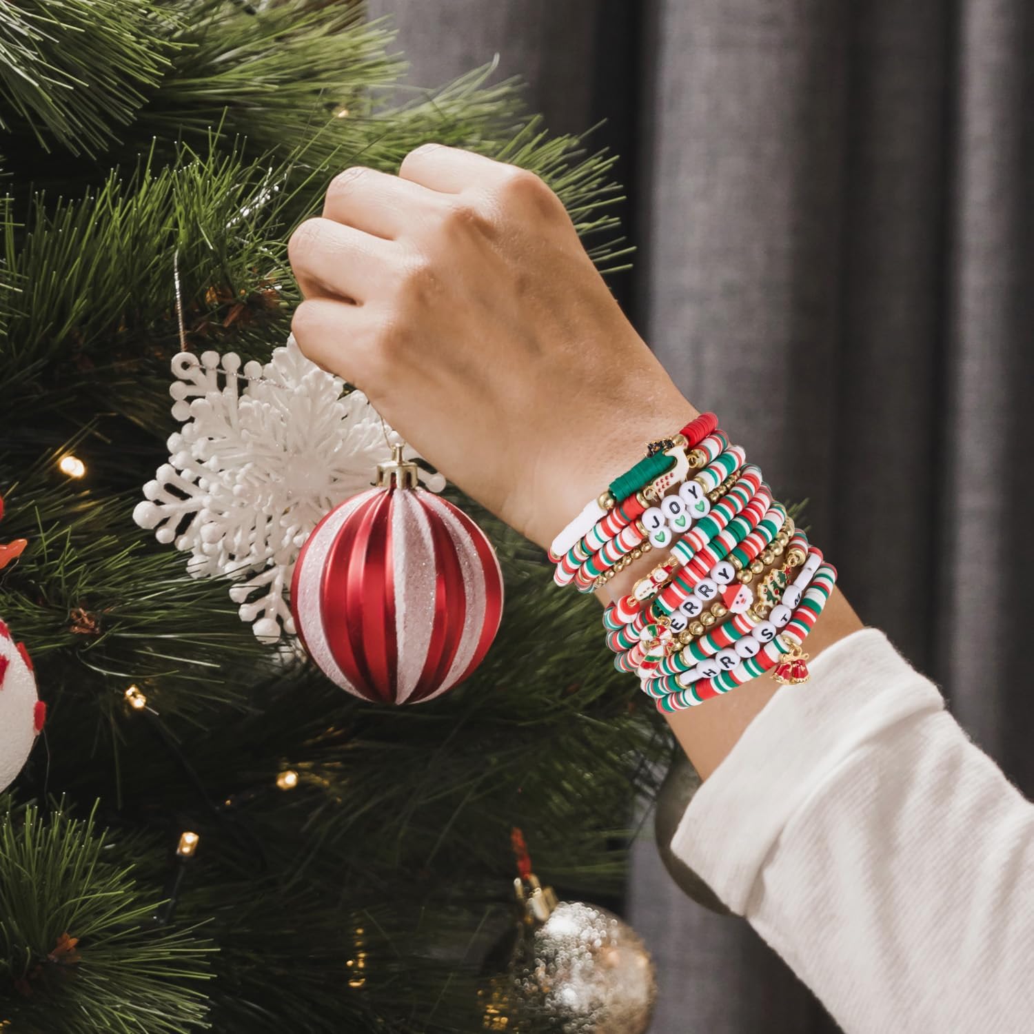 Christmas Bracelets Christmas Friendship Bracelets Holiday Beaded Stretch Bracelet Set for Women Festive Birthday Gifts - Image 5