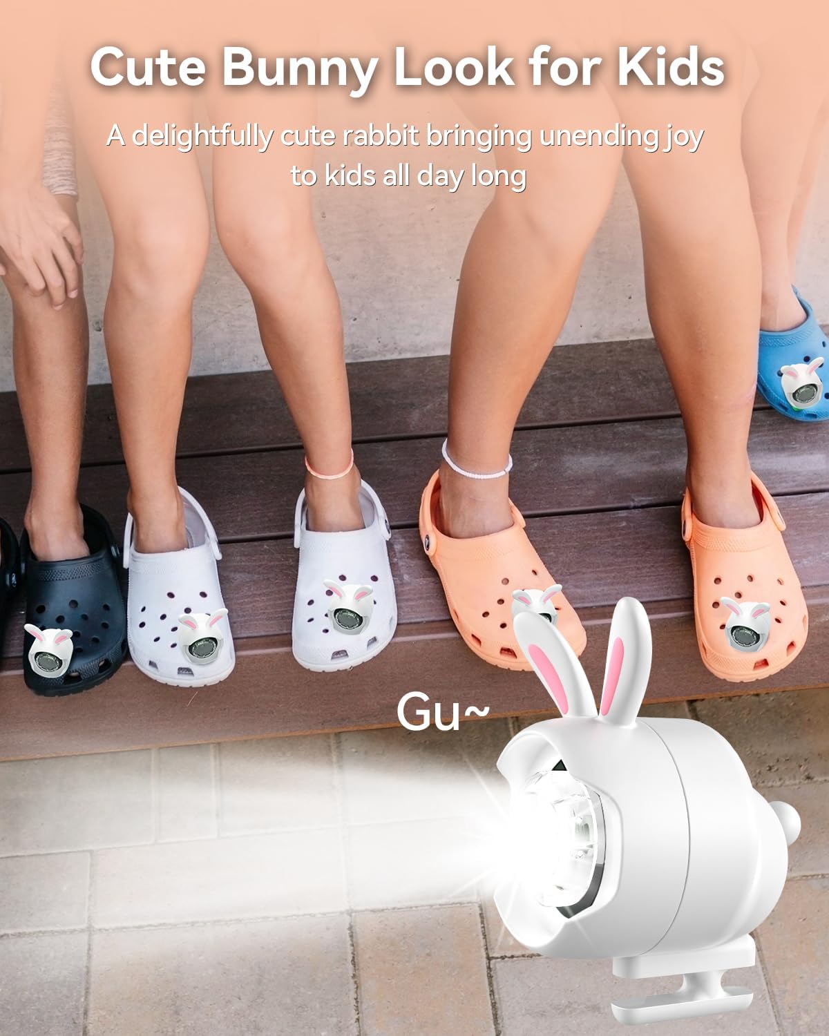 Rechargeable Shoe Charm Lights, 2PCS Cute Bunny Shoe Lights for Croc Style Shoes, IPX5 Charm Accessories with 3 Lighting Modes, Headlights for Camping Dog Walking for Kids
