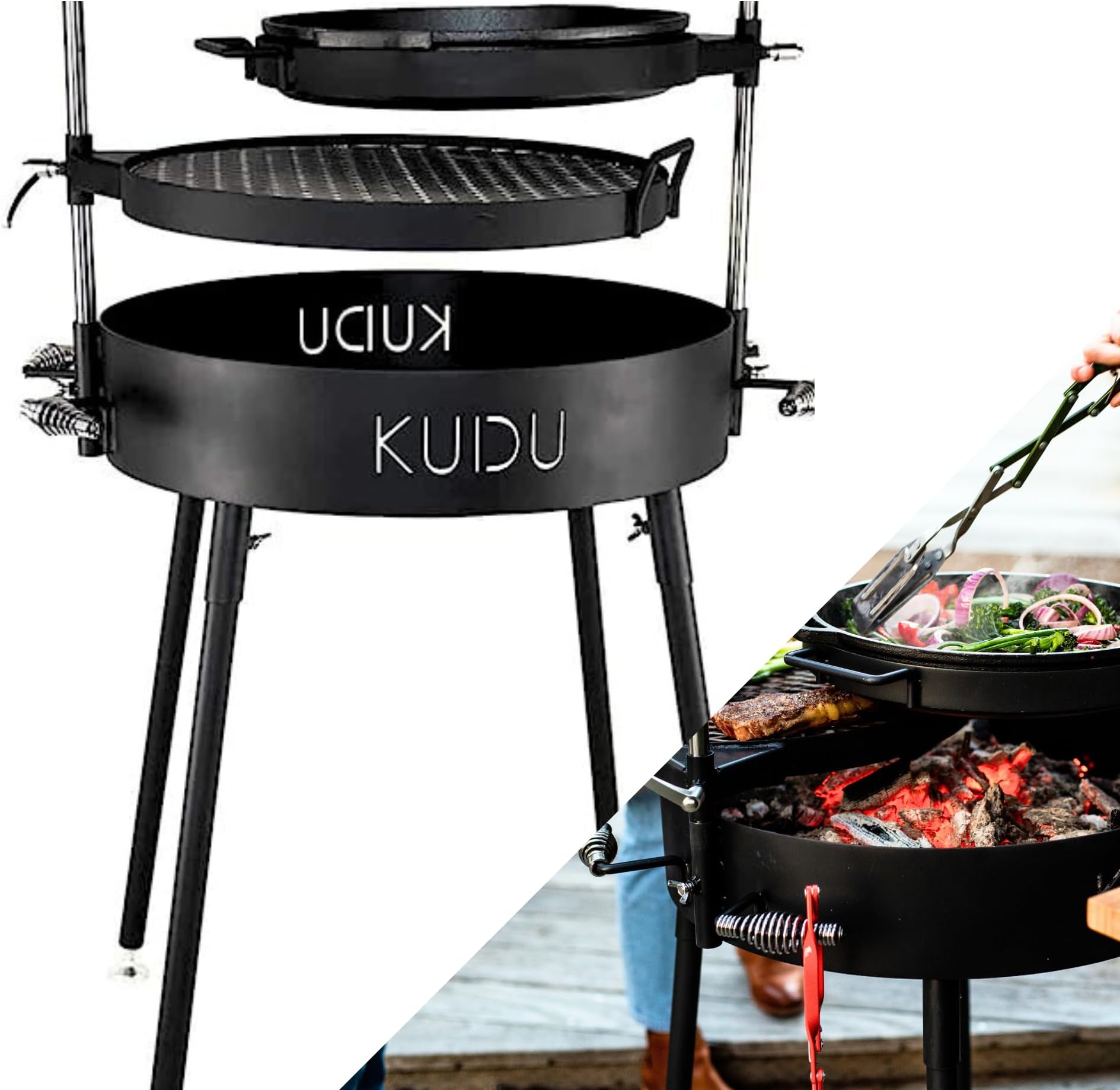 KUDU Grill - Open Fire BBQ Grilling System, Portable Charcoal Grills