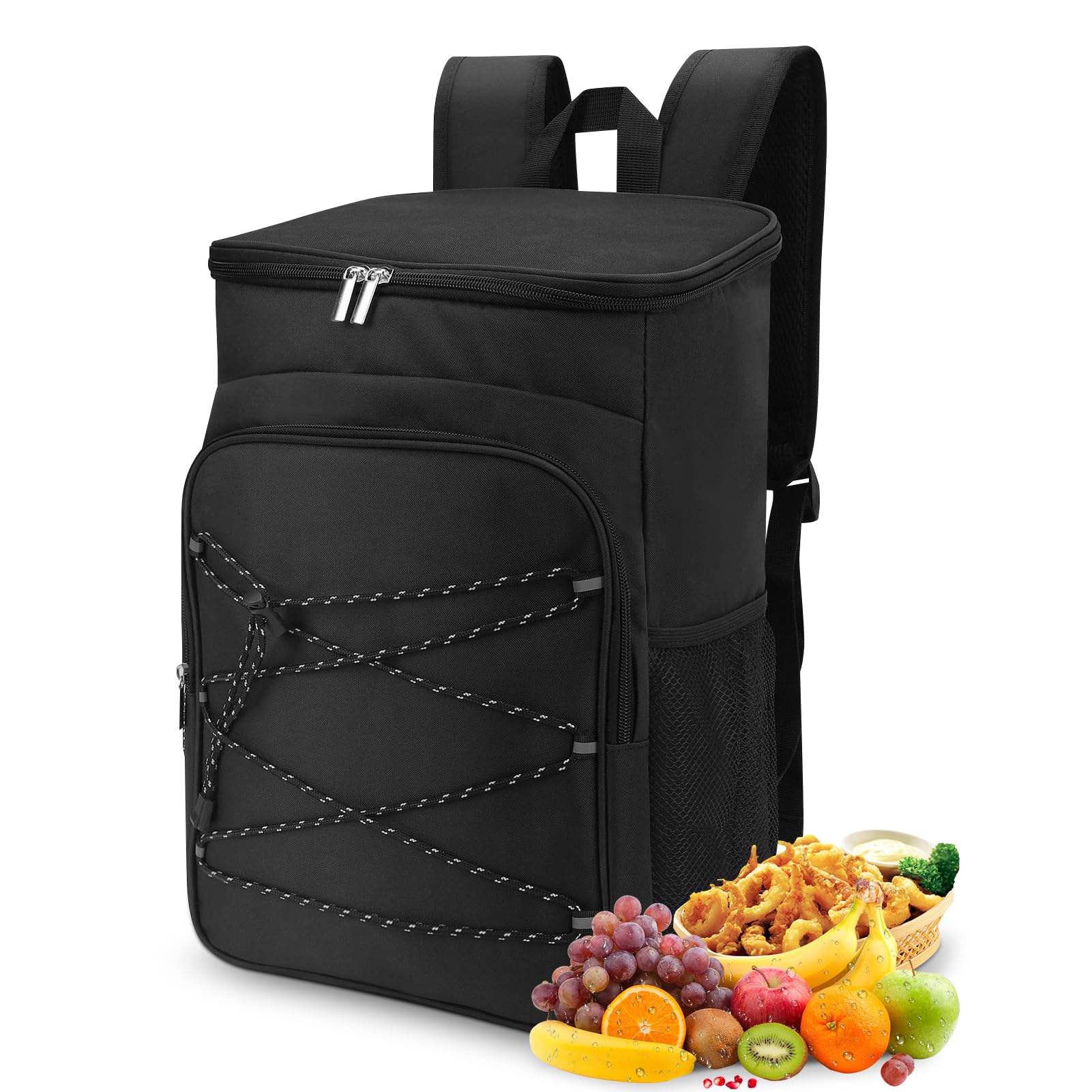 Isolierter Picknickrucksack Kühltasche 24L, Wasserdichter Camping Rucksack Kühlbox mit Seitentaschen für Outdoor, Strand, Reisen, Büro
