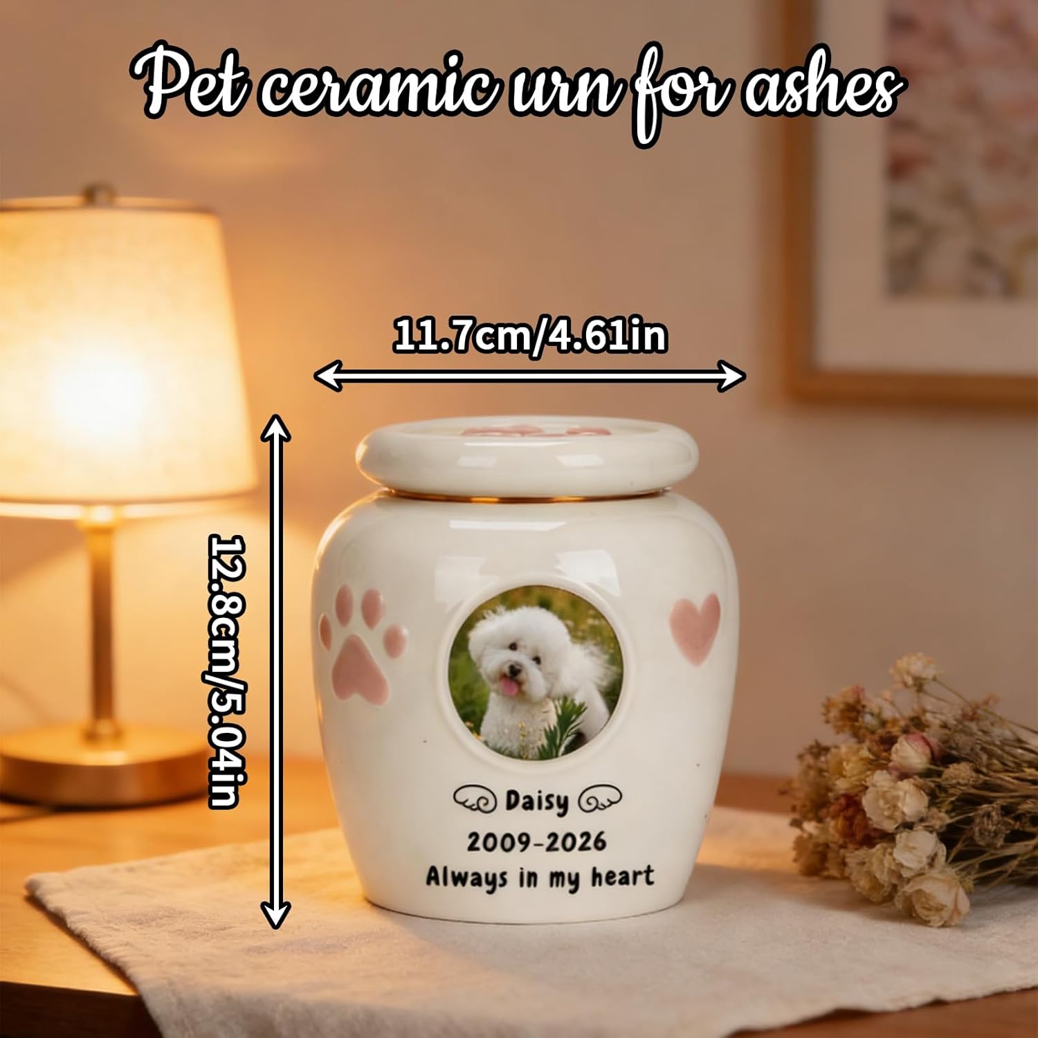 Personalized Pet Urn for Dogs and Cats, Premium Ceramic Custom Dog Ashes Urn, Urns for Pet Ashes with Photo Name Date, Keepsake Memorial Pet Urns for Cat Bird Fish Hamster (Medium) - Image 4