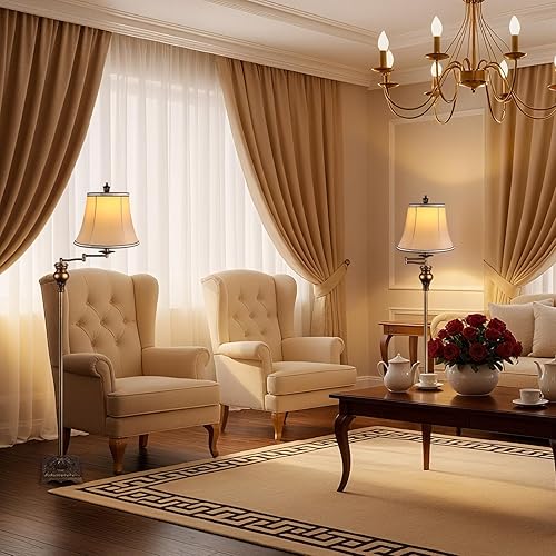 Miniatura 5 de PARTPHONER Lámparas de pie vintage para sala de estar, lámpara de pie tradicional ajustable de 350 con brazo oscilante para dormitorio, lámpara de