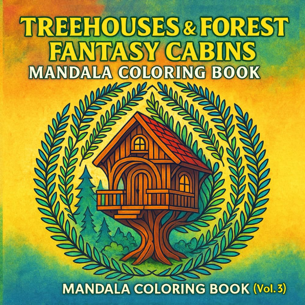 Treehouses & Forest Fantasy Cabins Mandala Coloring Book (Vol. 3): Whimsical Treehouse Designs, Enchanted Woodland Cabins & Nature Mandalas for Adults—Stress Relief, Creativity & Relaxation