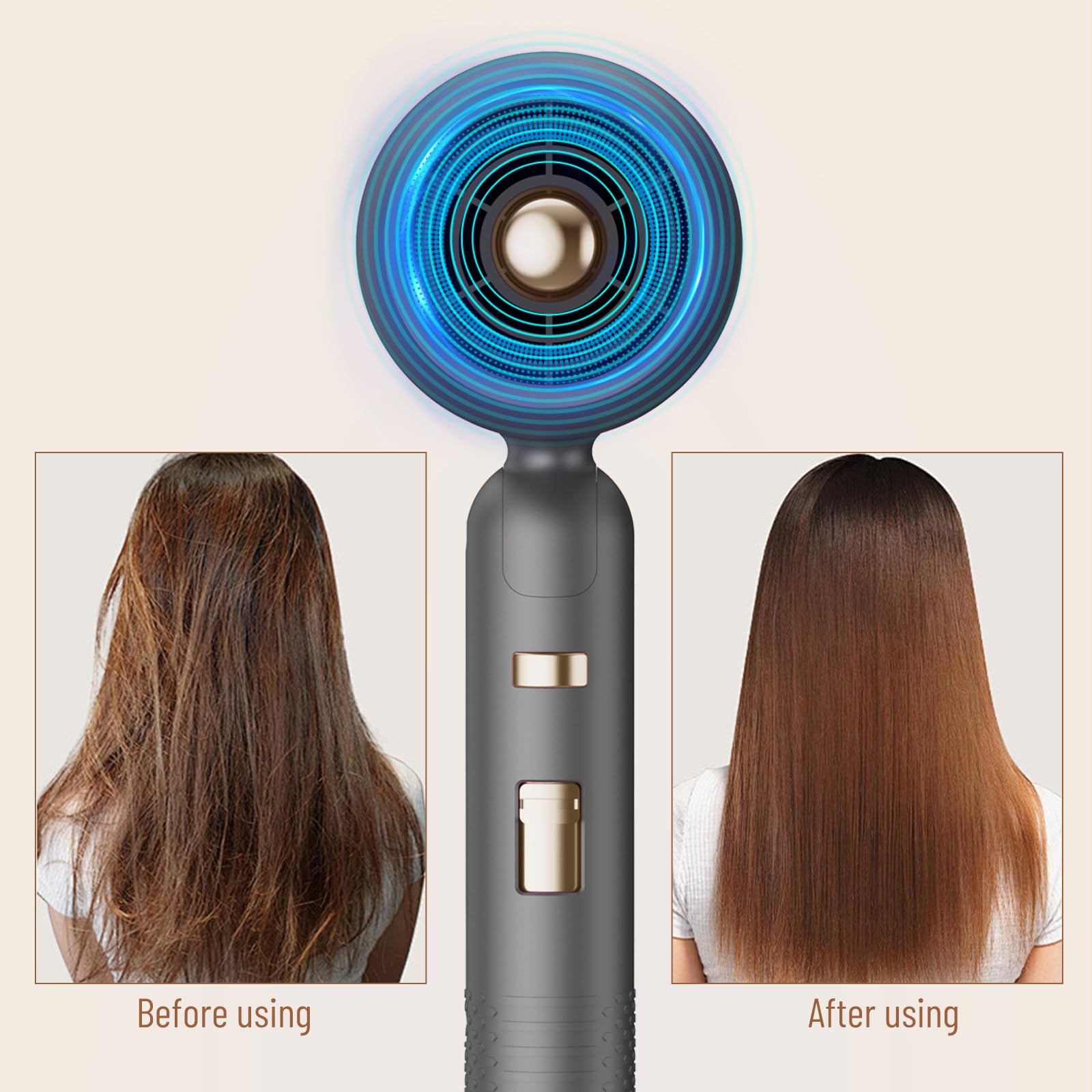 Sèche-Cheveux Pliable Moteur AC 2400W Ionique Anti-Frisottis | 3 Temp. + 2 Vit. + Air Froid | Diffuseur & Concentrateur | Silencieux Double Voltage
