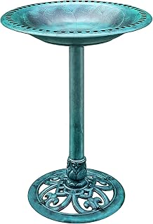 VIVOHOME 28 Inch Antique Polyresin Bird Bath - Lightweight Green Outdoor Garden Bath for Birds & Butterflies
