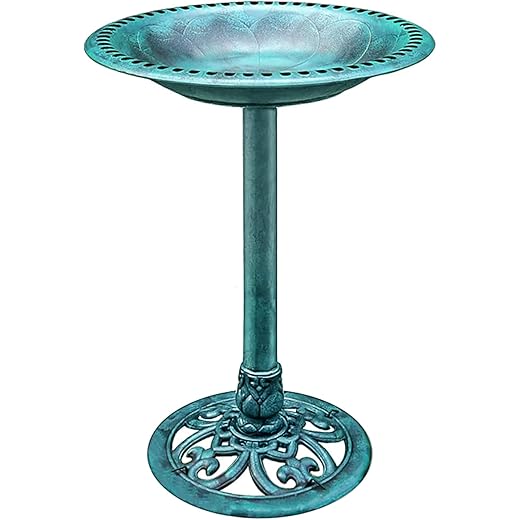 VIVOHOME 28 Inch Height Polyresin Lightweight Antique Outdoor Garden Bird Bath Green