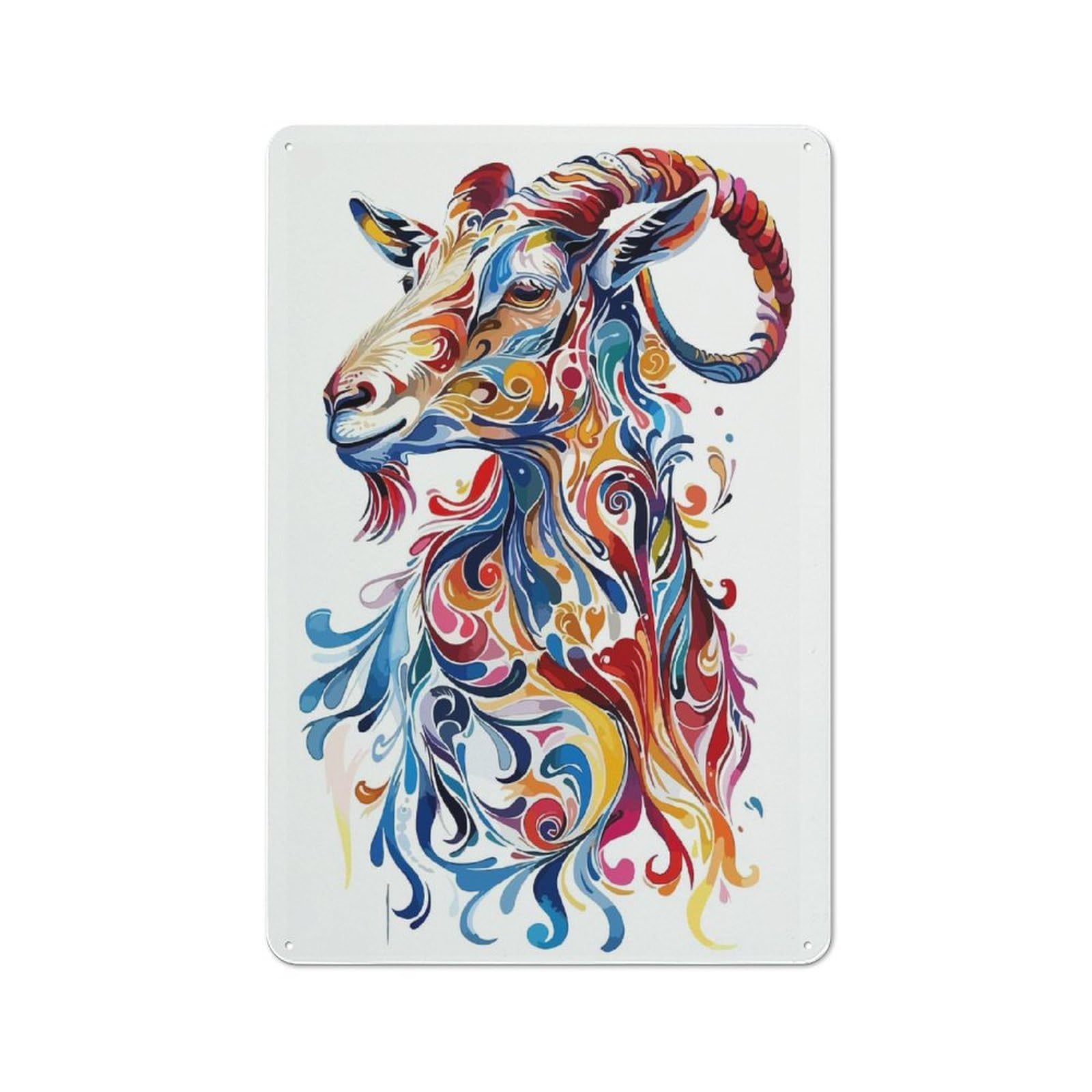 Junmoney Goat Colorful Pop Art Decorative Tin Sign 30X20cm, Old Fashioned Old Style Wall Plaque For Lounge, Study, Pub Or Wall Gallery
