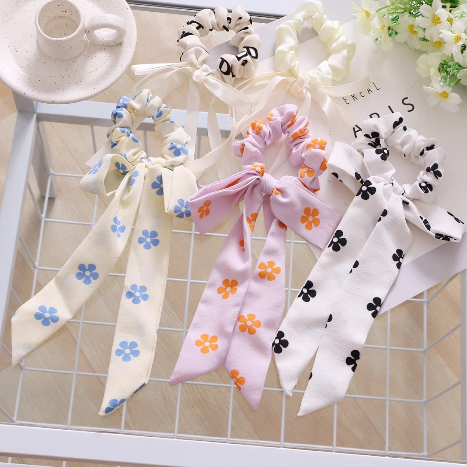 Czeski kwiatowy Print elastyczne gumki do włosów dla kobiet dziewczynki Bowknot Scrunchies z pałąkiem na głowę gumki do włosów kucyk Holder akcesoria do włosów, 01 (1)