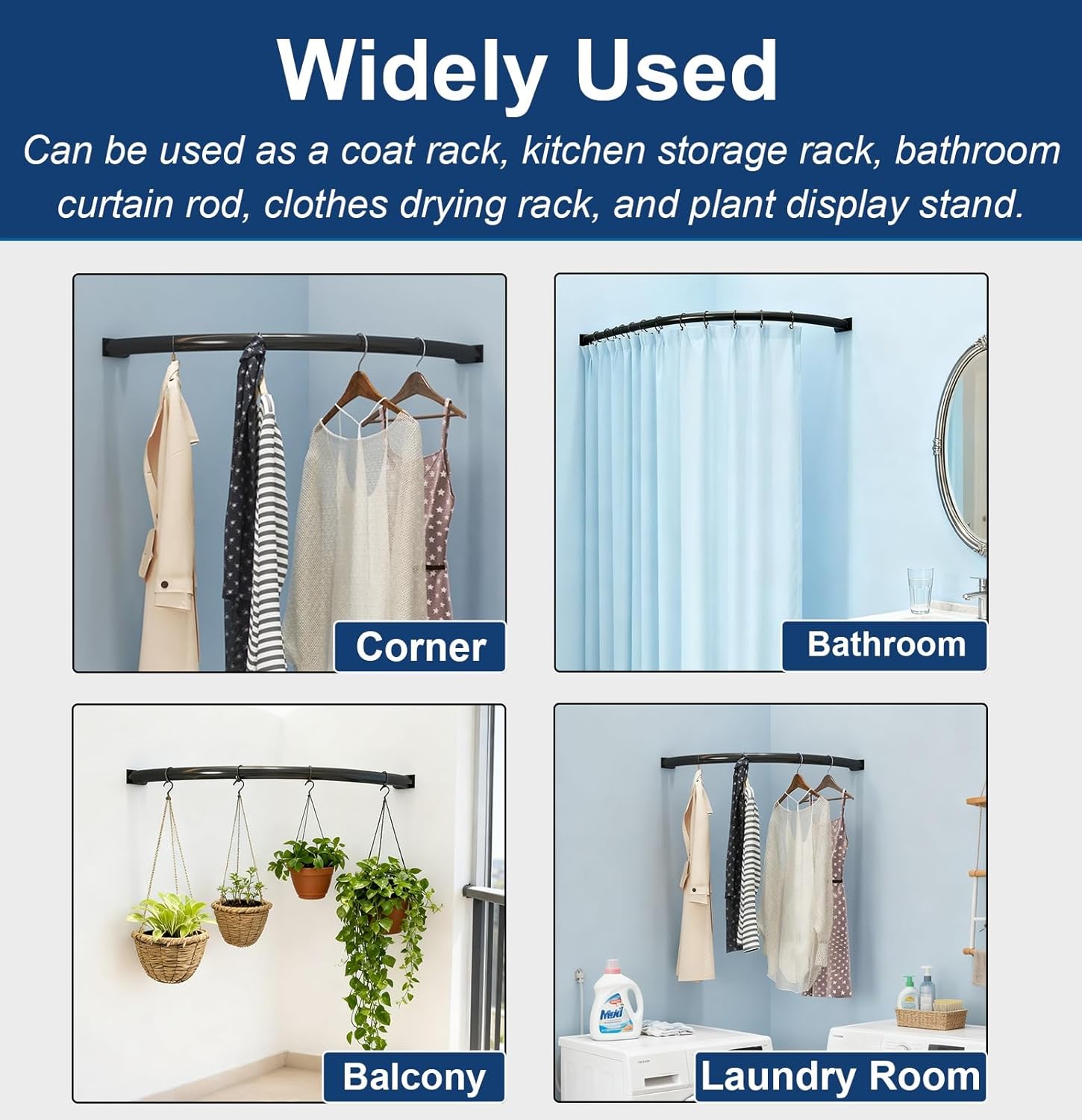 Heavy Duty Curved Corner Closet Rod, 2cm Thick Metal Wardrobe Pole for Clothing Display, Supports 44 lbs, Stylish Gold Finish, 50cm (19.5 in) Corner Organizer