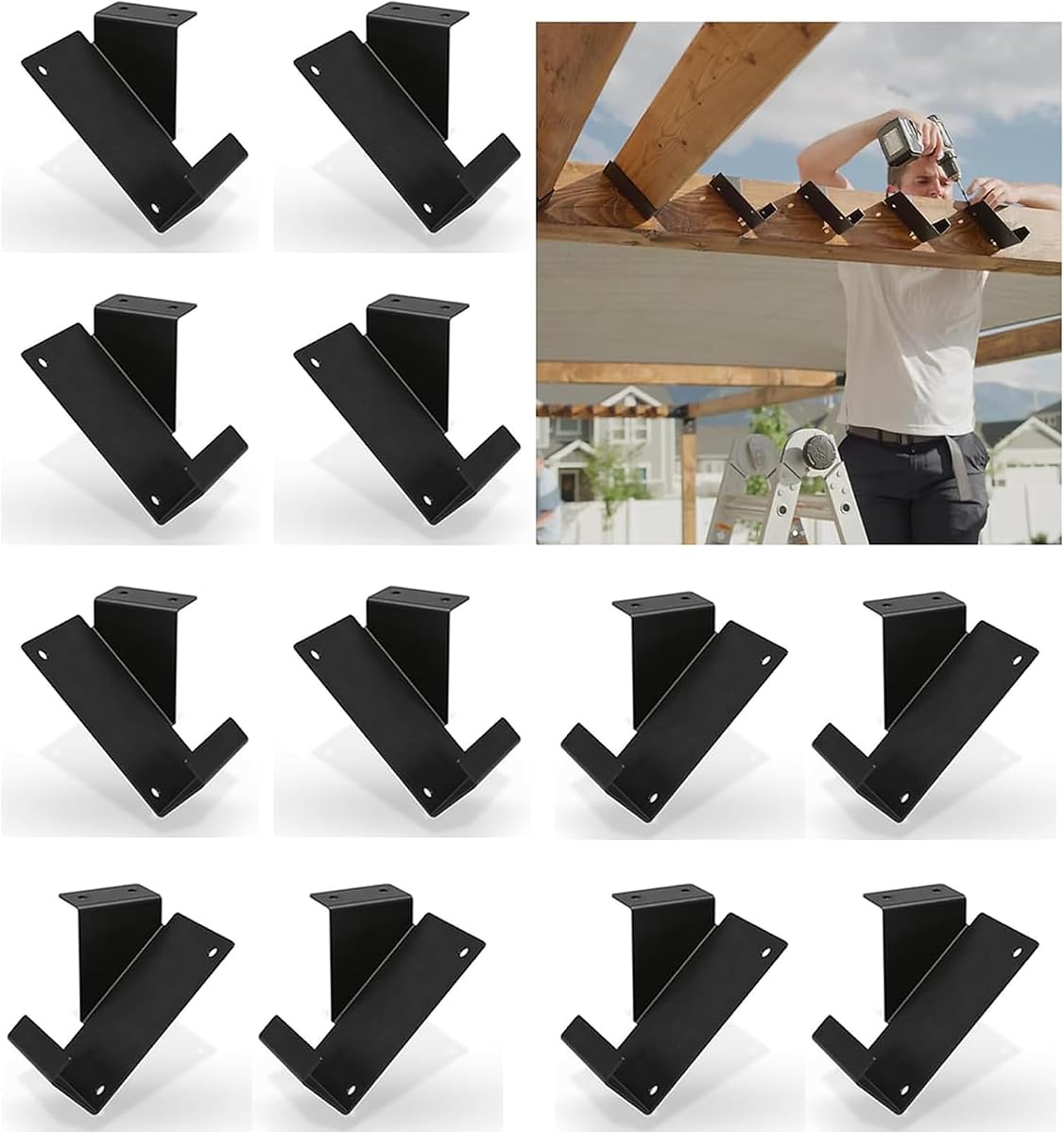 6 Pair Joist Hanger for 2x4, 45° Degree Louver Brackets, Black Powder Coated Face Mount Joist Hangers, Hurricane Ties for Rafters,Tie Brackets for Floor Deck and Ceiling Joists