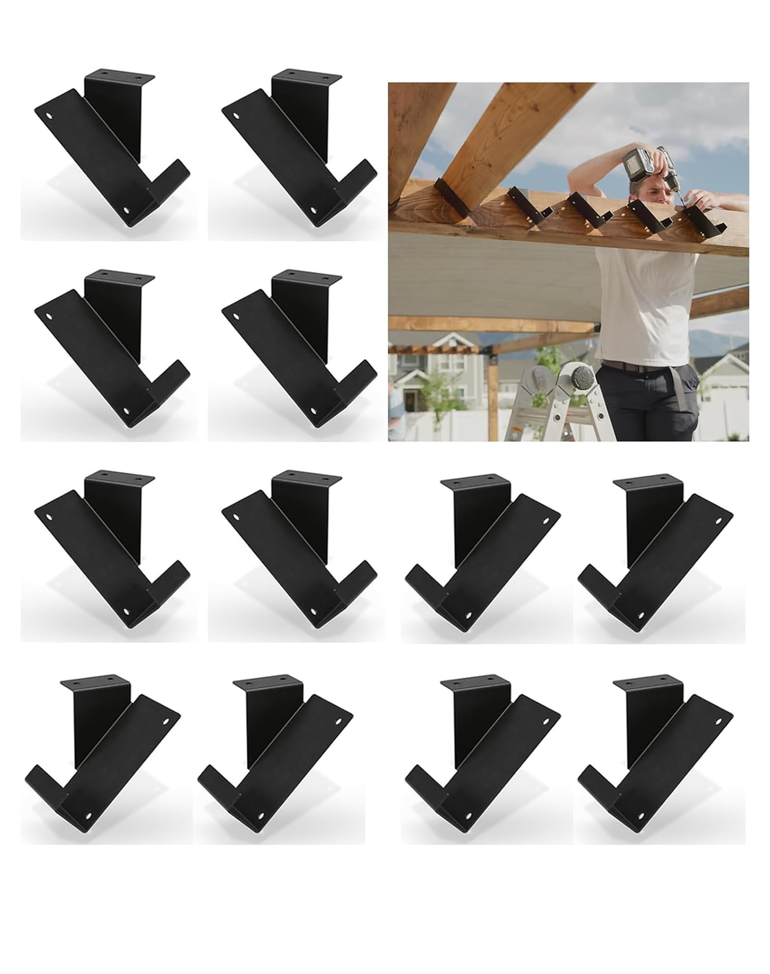 12 ganci per travetti per 2 x 4, staffe per feritoie a 45 °, nero verniciato a polvere, fascette per travetti per travetti e travetti del soffitto