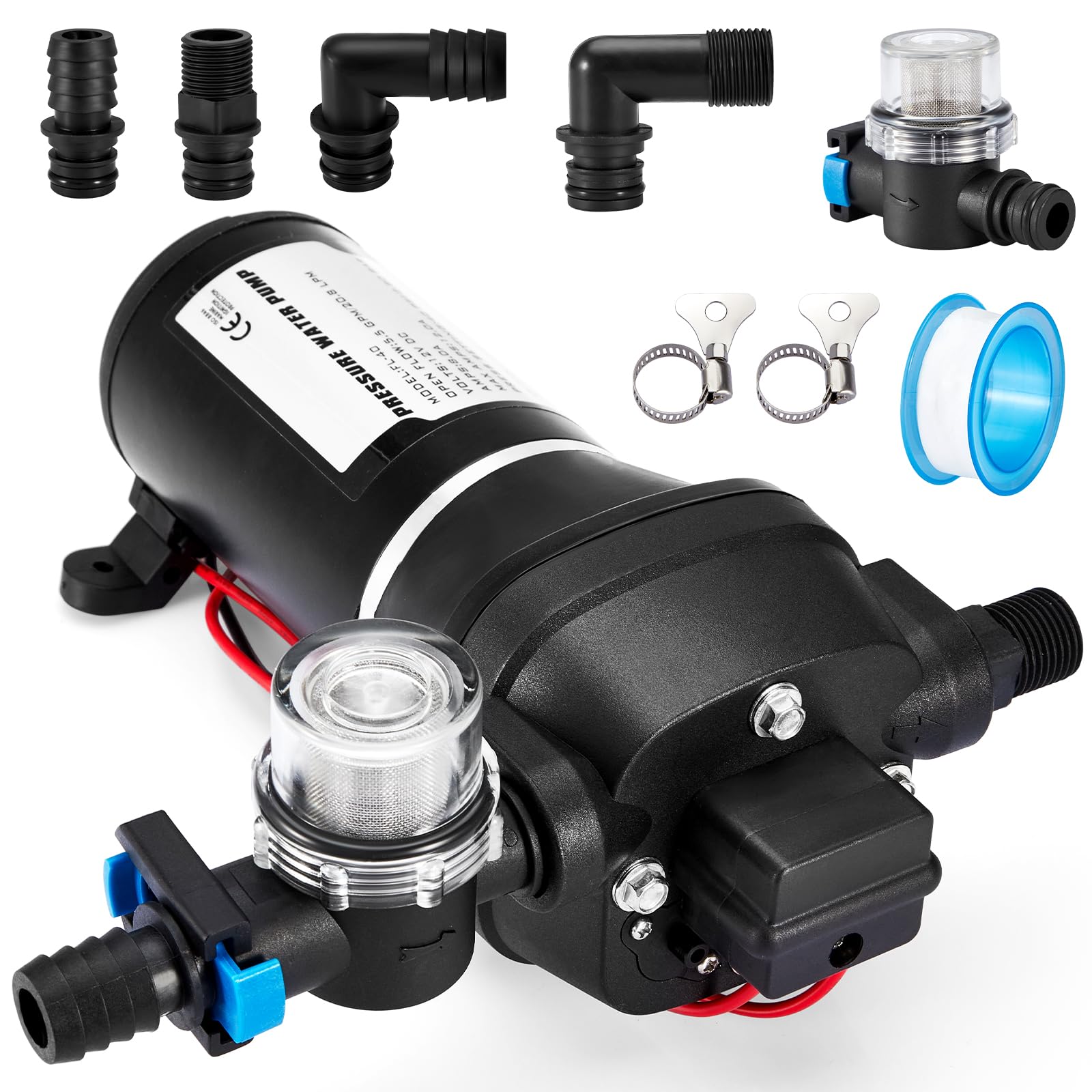 Gedlex 12V Wasserpumpe Für Wohnwagen & Boot – 20,8 L/min, 40 PSI, 180 W, Inkl. Filter & Zubehör