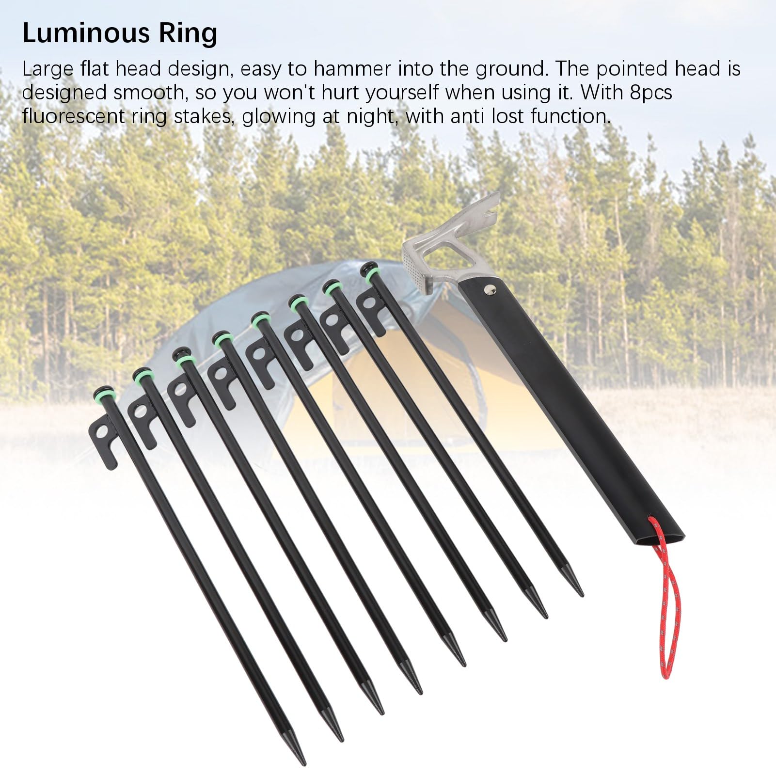 Lot de 8 Piquets de Tente en Alliage D'aluminium Durable avec Anneaux Lumineux pour Une Tente Sécurisée, Idéal pour Le Camping et la Randonnée, Longueur 30 Cm (Kaki)