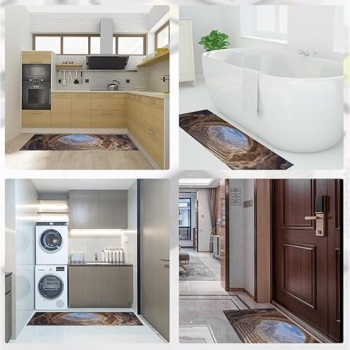 Miniatura 7 de 3D Rock Cave Kitchen Mats, Retro Architecture Kitchen Rugs Set of 2, Brown Washable Floor Carpet, Xmas Decor Mats for Hallways Bathroom Living Room